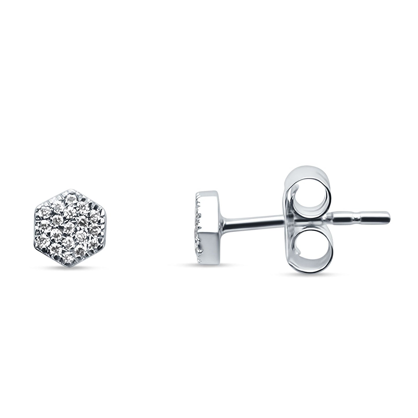 Diamond Stud Earrings Minimalist Hexagon 14K White Gold 0.08ct Wholesale