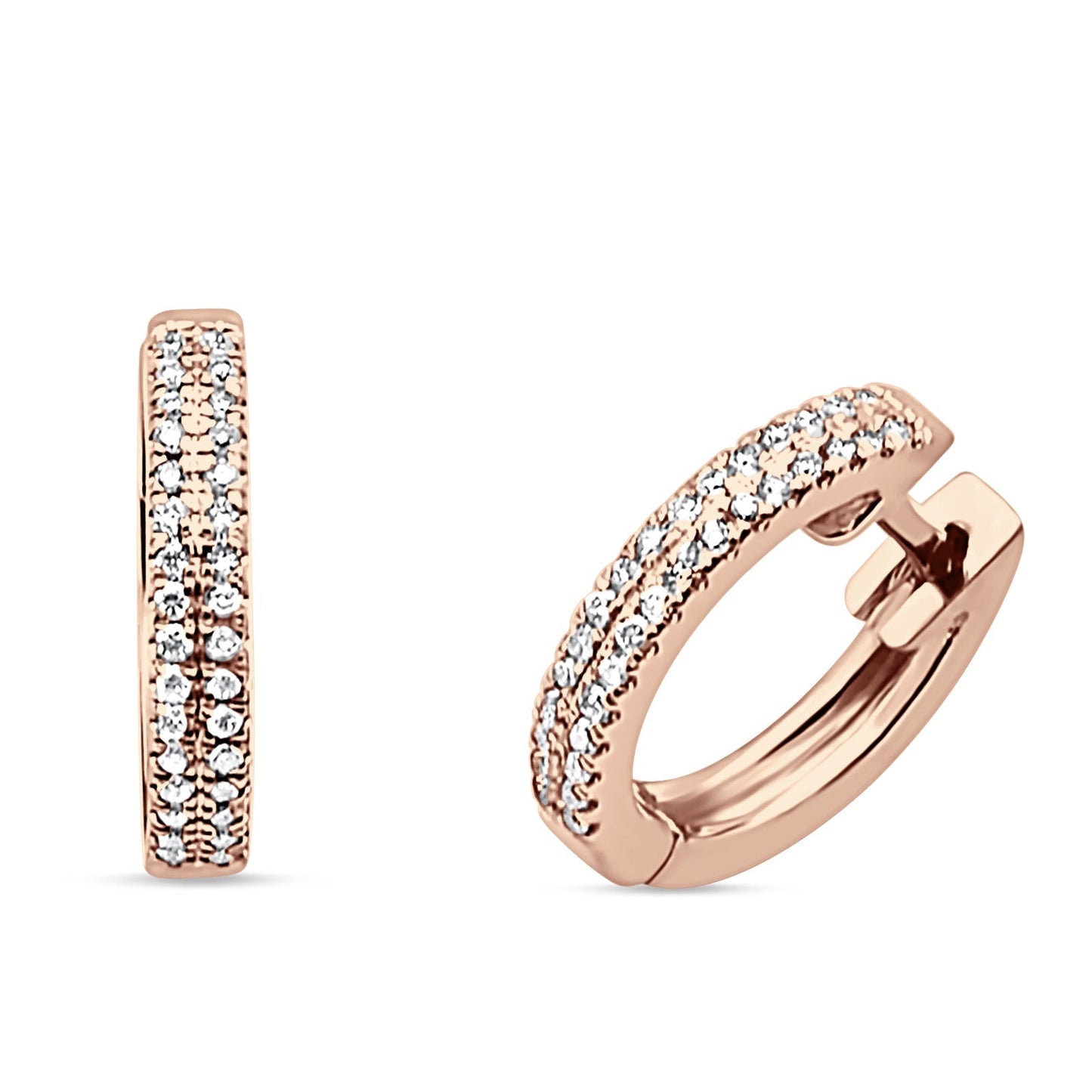 Diamond Huggie Hoop Earrings Trendy 14K Rose Gold 0.13ct Wholesale