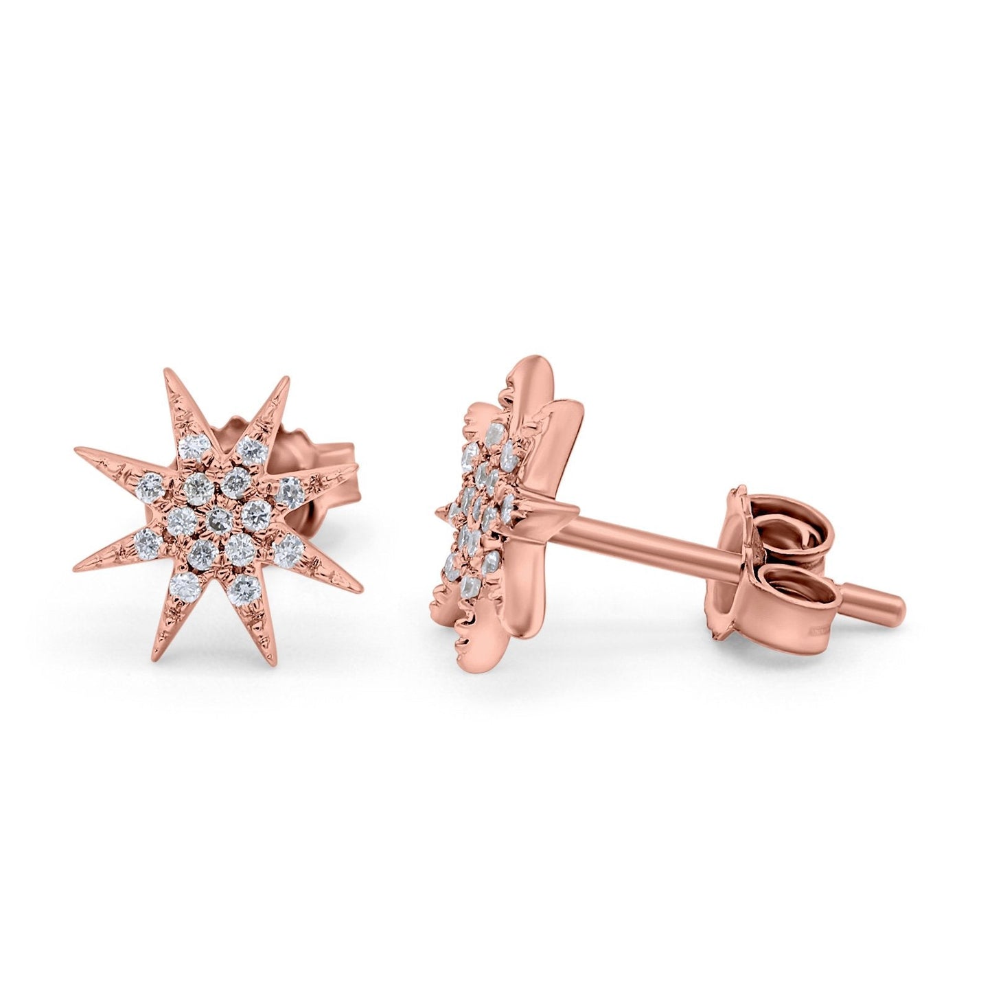 14K Rose Gold .06ct Trendy Starburst Diamond Stud Earrings