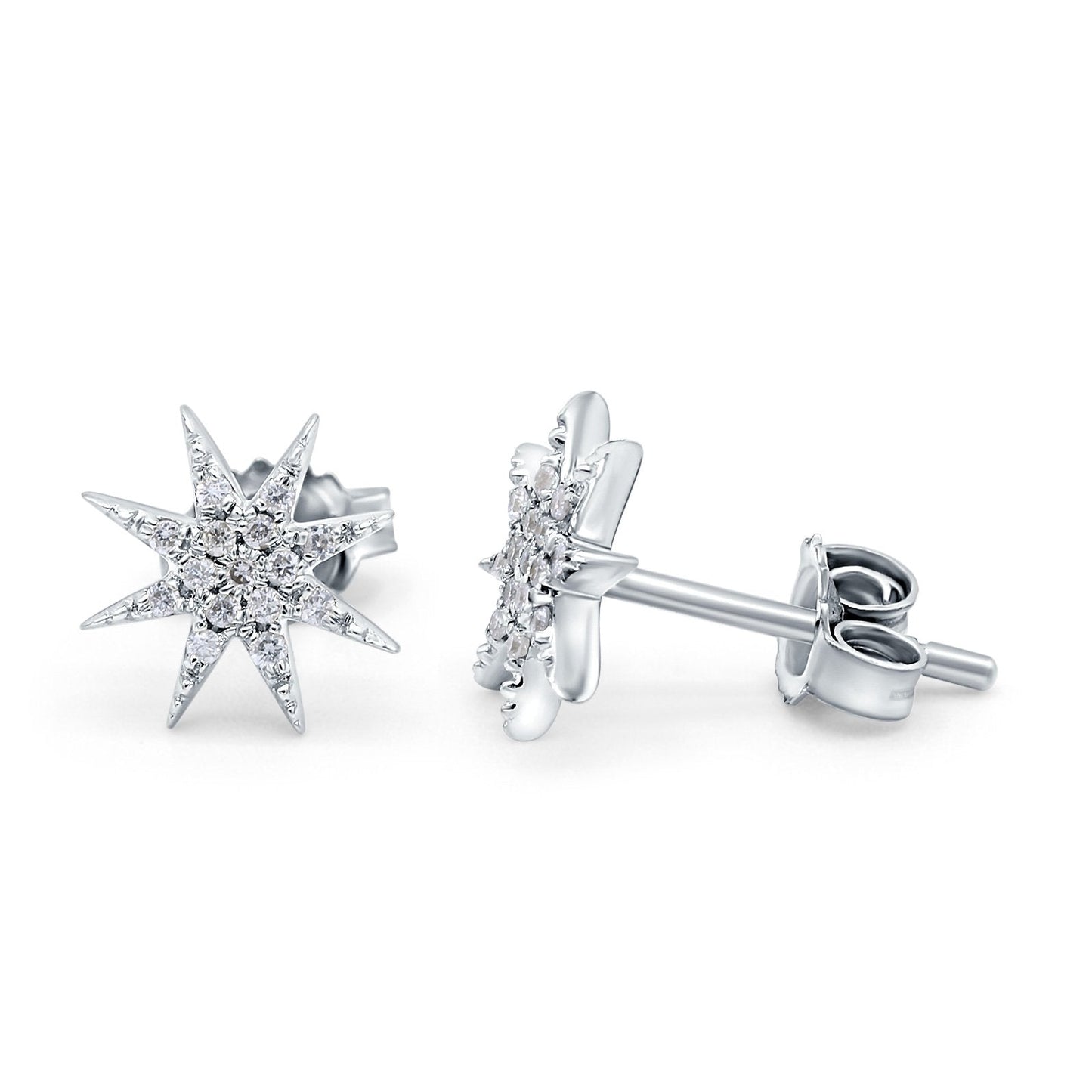 14K White Gold .06ct Trendy Starburst Diamond Stud Earrings