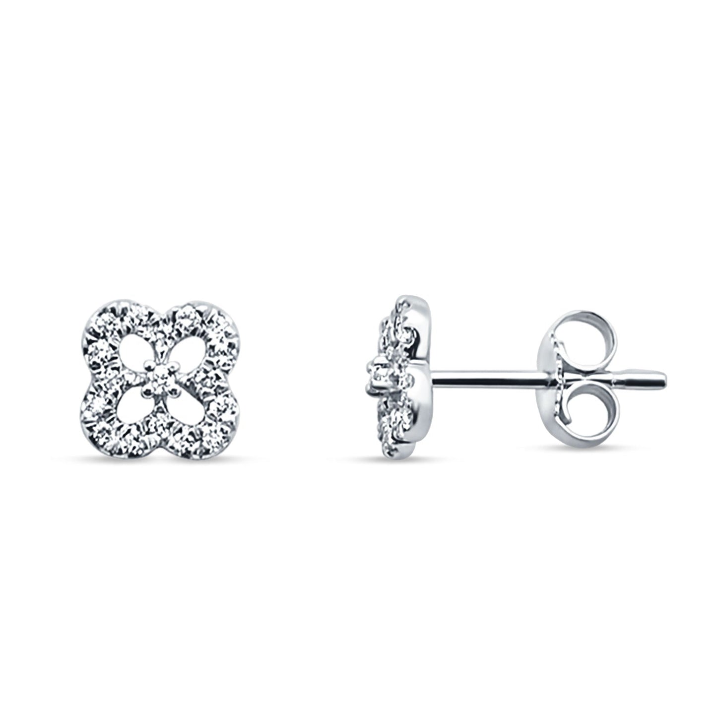 Diamond Stud Earrings Trendy Clover Shaped 14K White Gold 0.18ct Wholesale