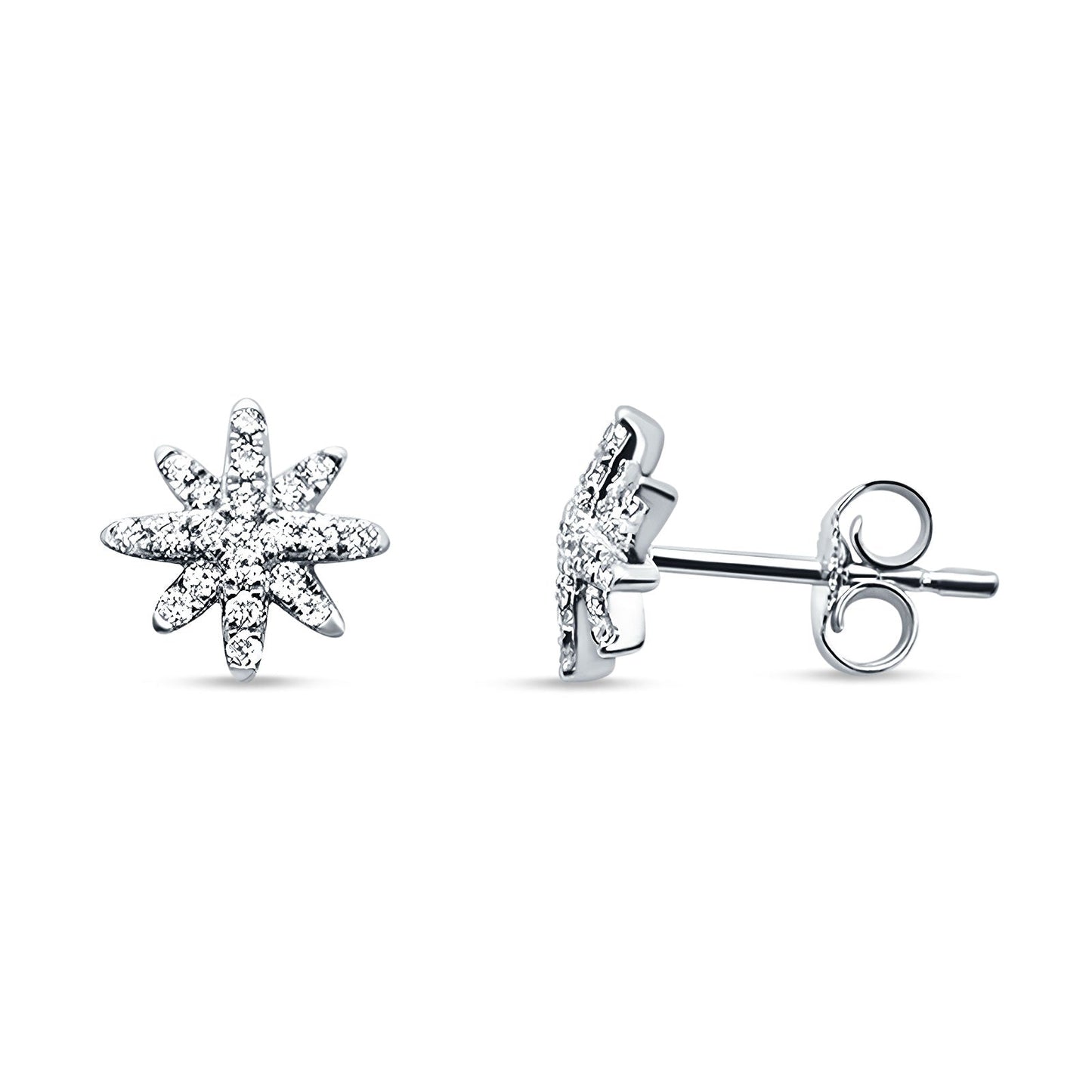 Starburst Diamond Stud Earrings Trendy 14K White Gold 0.24ct Wholesale