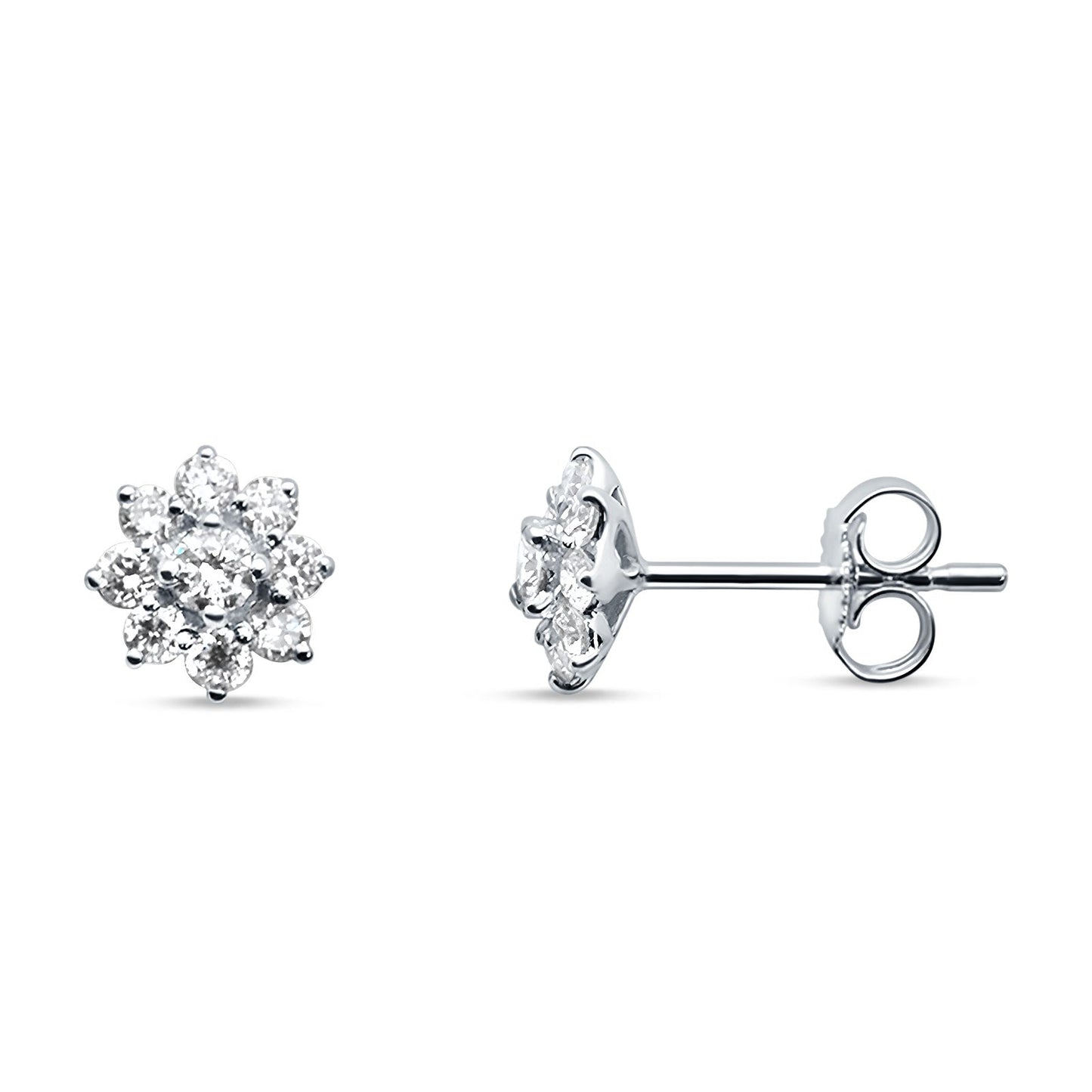 Diamond Flower Stud Earrings 14K White Gold 0.54ct Wholesale