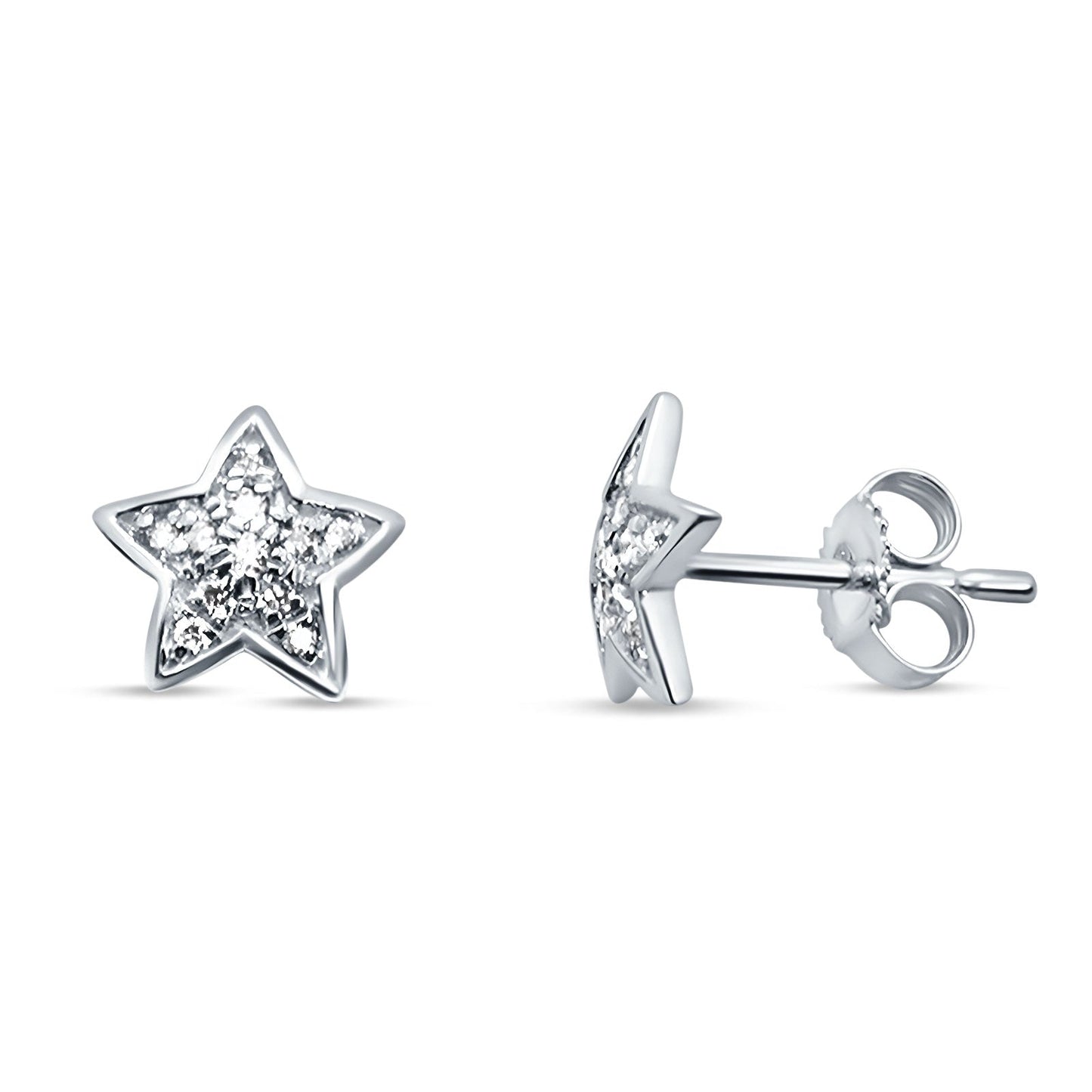 Star Diamond Stud Earring 14K White Gold 0.12ct Wholesale