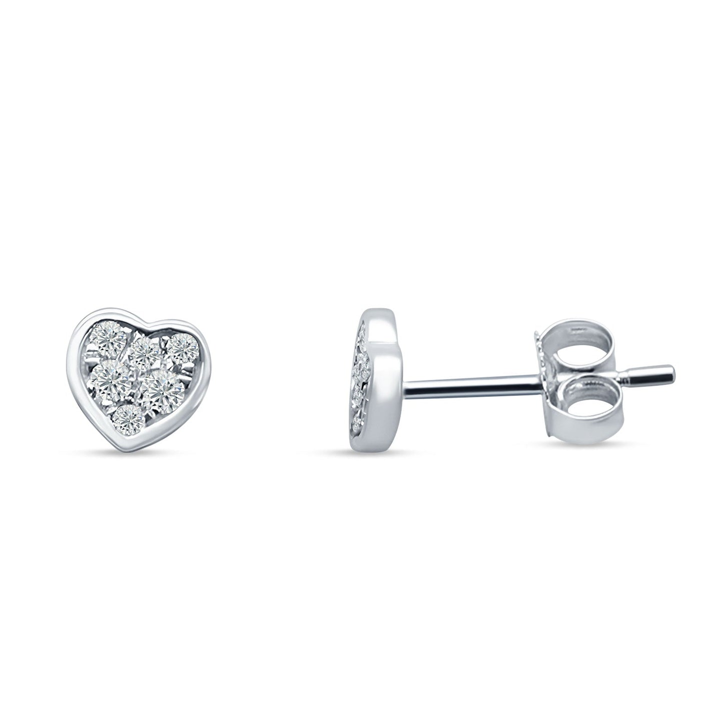 Diamond Stud Earring Pave Heart 14K White Gold 0.17ct Wholesale