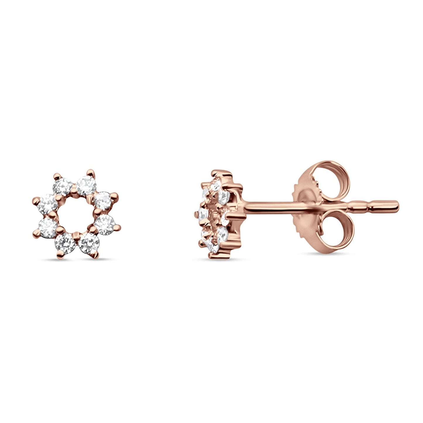 Floral Open Circle Diamond Stud Earring 14K Rose Gold 0.15ct Wholesale