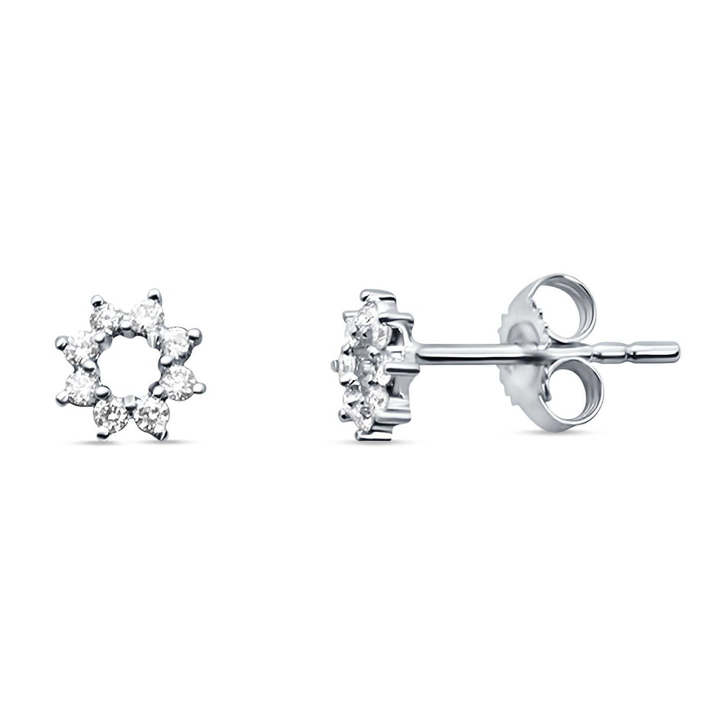 Floral Open Circle Diamond Stud Earring 14K White Gold 0.15ct Wholesale