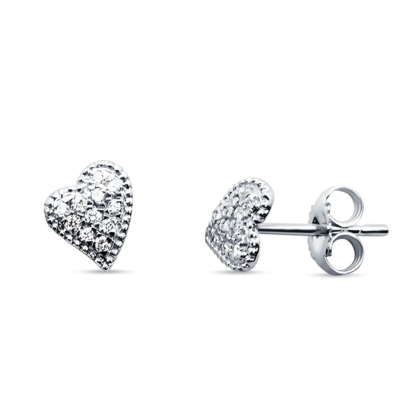 Asymmetrical Heart Diamond Stud Earring 14K White Gold 0.13ct Wholesale