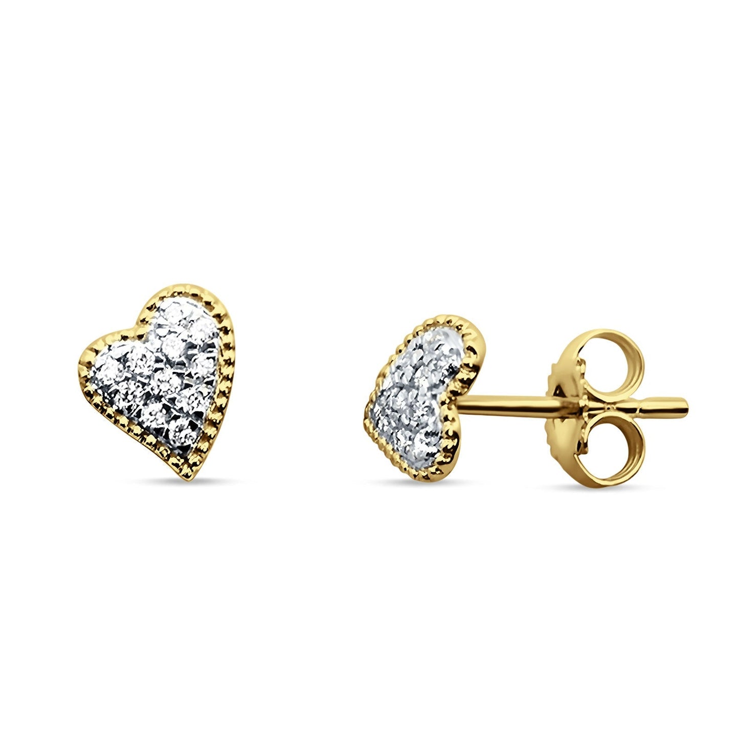 Asymmetrical Heart Diamond Stud Earring 14K Yellow Gold 0.13ct Wholesale