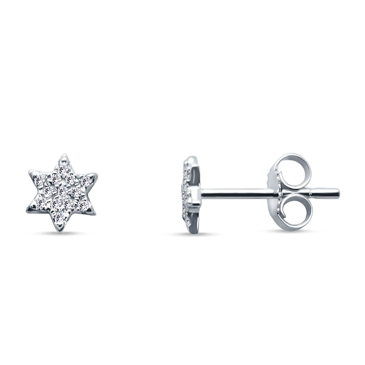 Minimalist Star Diamond Stud Earring 14K White Gold 0.13ct Wholesale