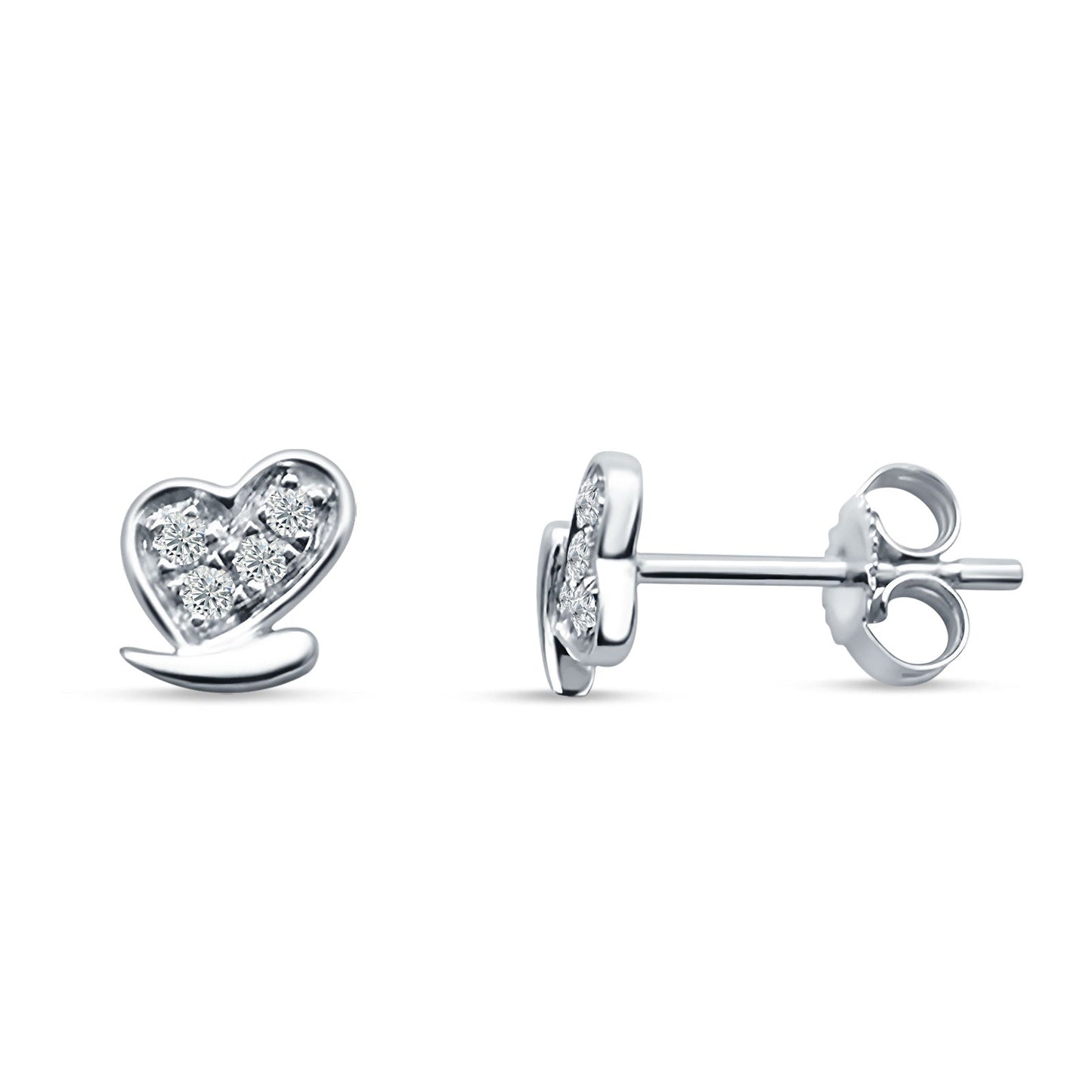 Heart Flying Bird Diamond Stud Earring 14K White Gold 0.08ct Wholesale