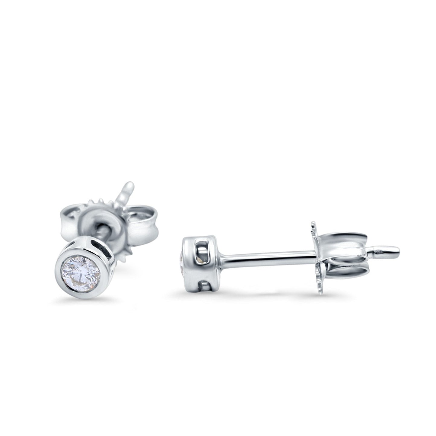 14K White Gold 0.09ct Round Diamond Bezel Solitaire Stud Earrings