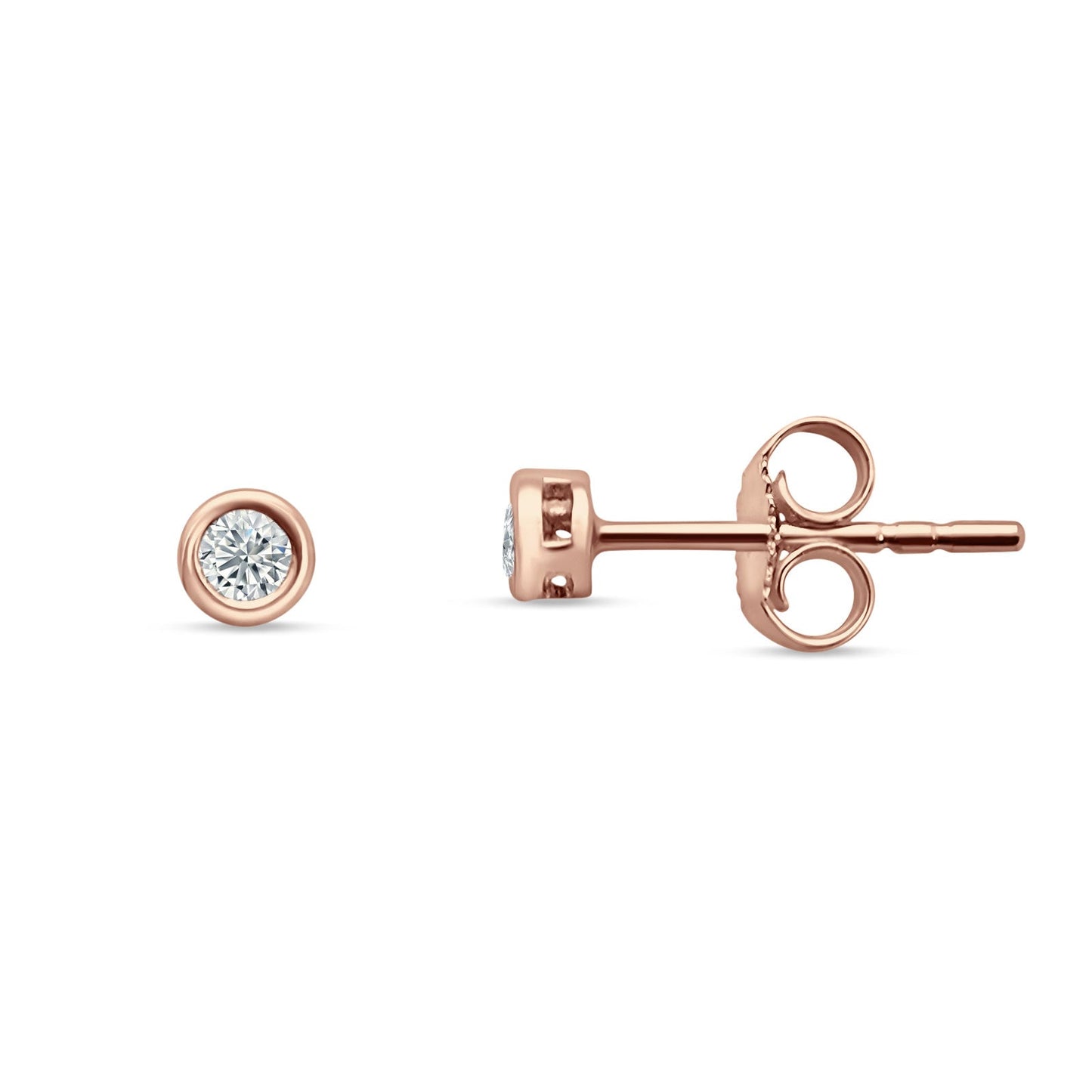 Solitaire Round Bezel Diamond Stud Earring 14K Rose Gold 0.11ct Wholesale