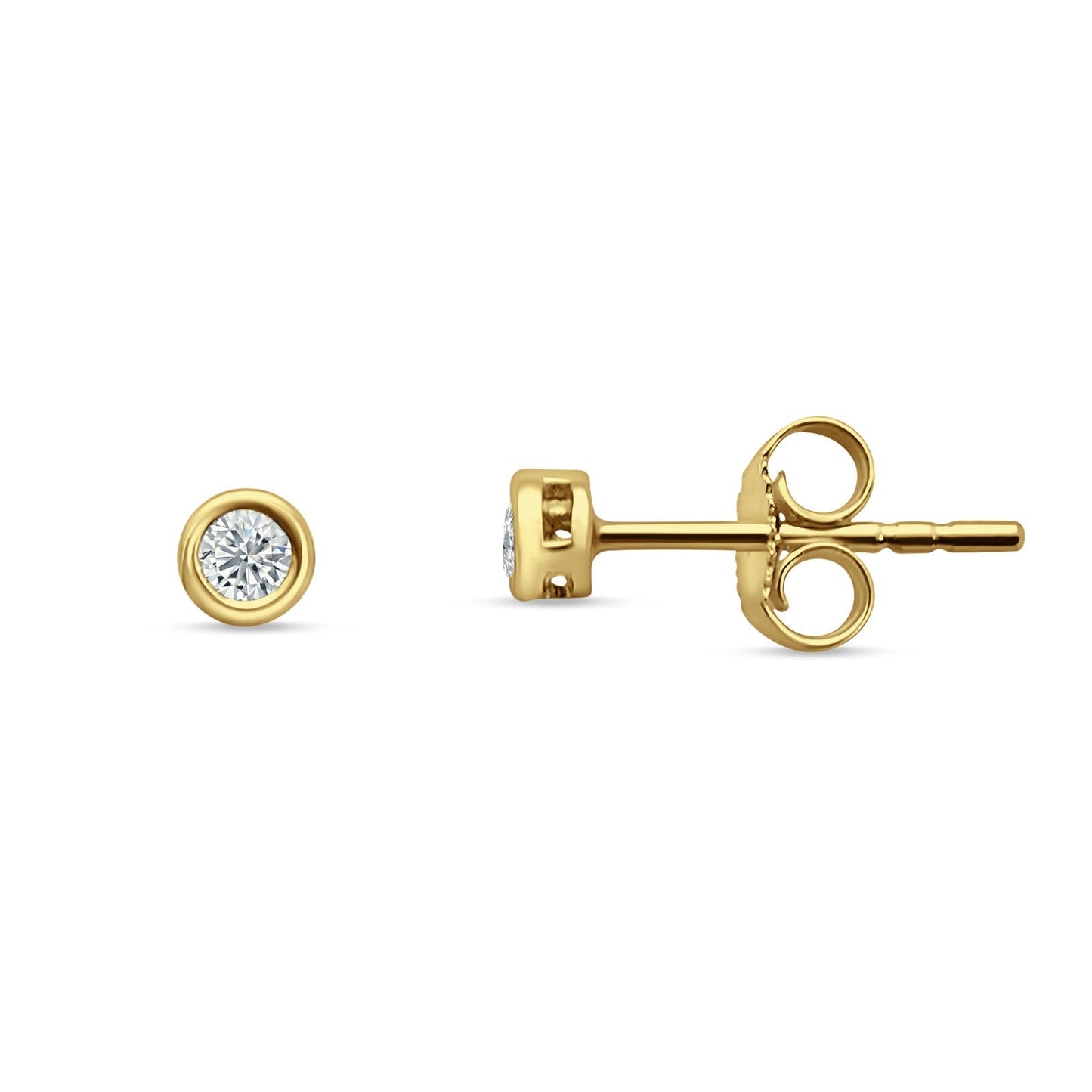 Solitaire Round Bezel Diamond Stud Earring 14K Yellow Gold 0.11ct Wholesale