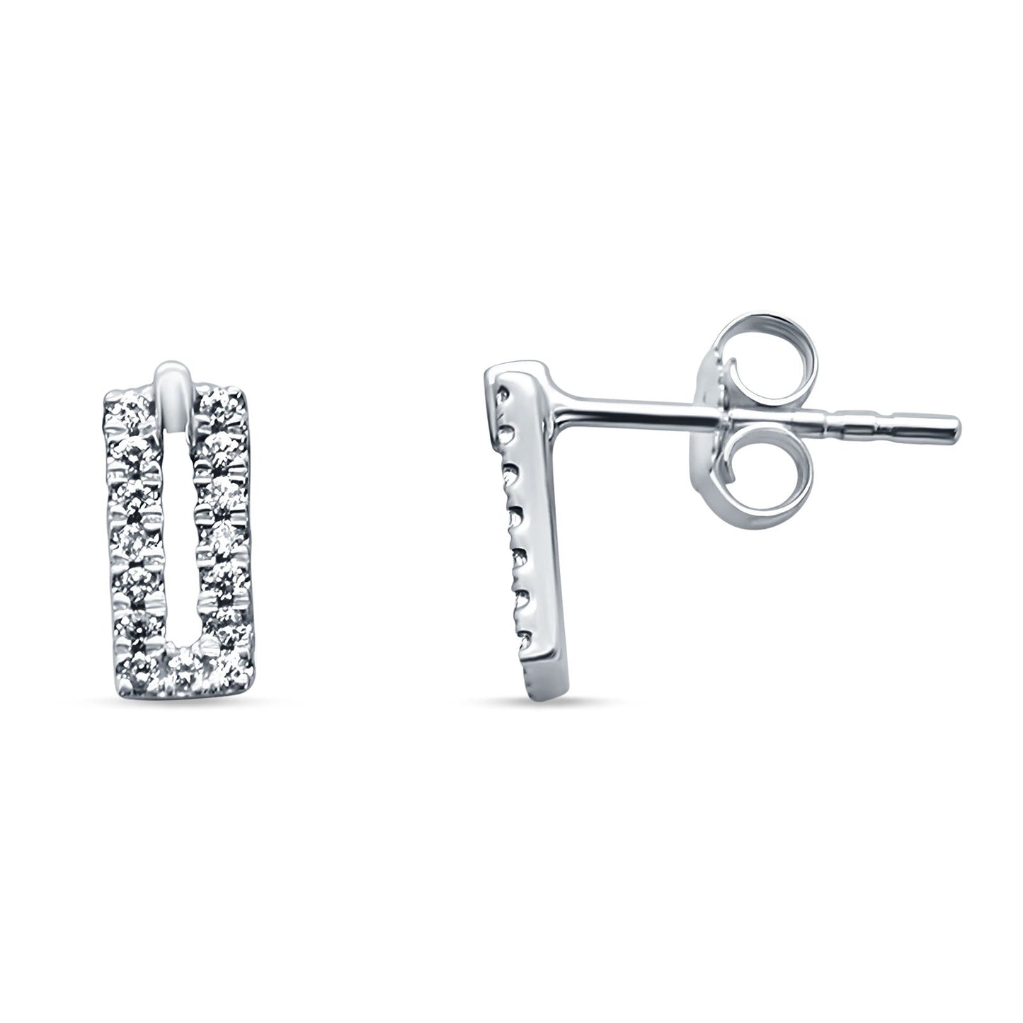 Diamond Stud Earring Trendy Rectangle Shape 14K White Gold 0.13ct Wholesale