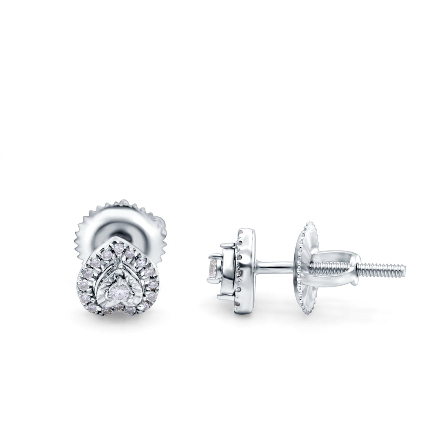 14K White Gold .12ct Heart Shaped Diamond Stud Earrings