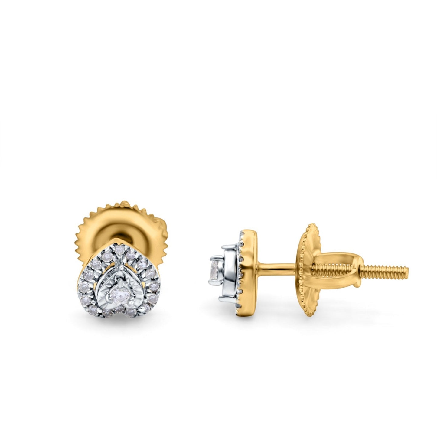 14K Yellow Gold .12ct Heart Shaped Diamond Stud Earrings