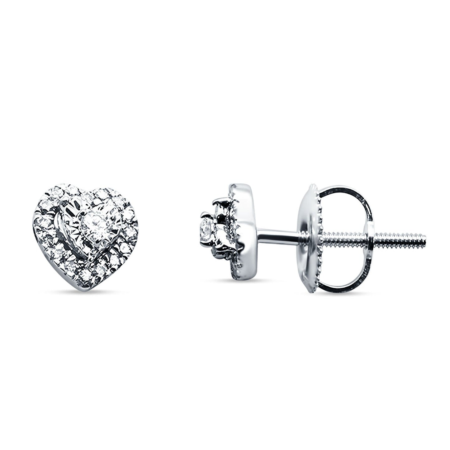 Heart Shaped Diamond Stud Earring Cluster 14K White Gold 0.12ct Wholesale