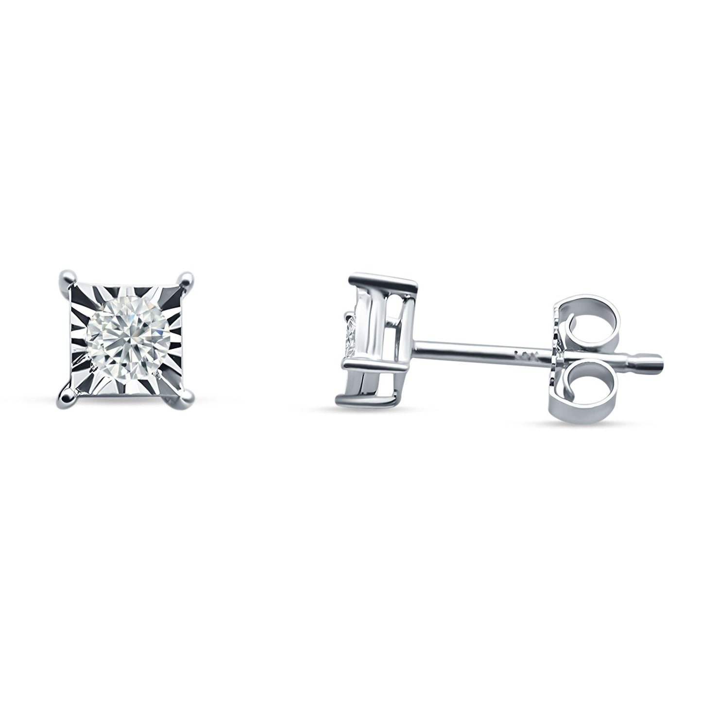 Diamond Square Shaped Stud Earring Solitaire 14K White Gold 0.16ct Wholesale