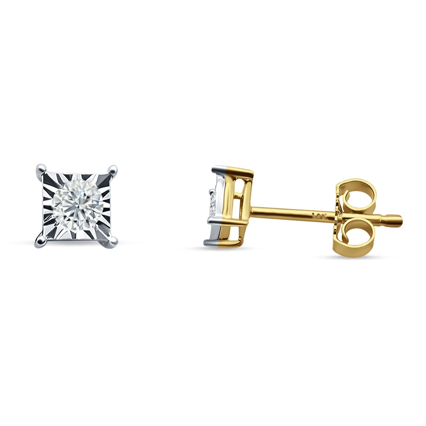 Diamond Square Shaped Stud Earring Solitaire 14K Yellow Gold 0.16ct Wholesale