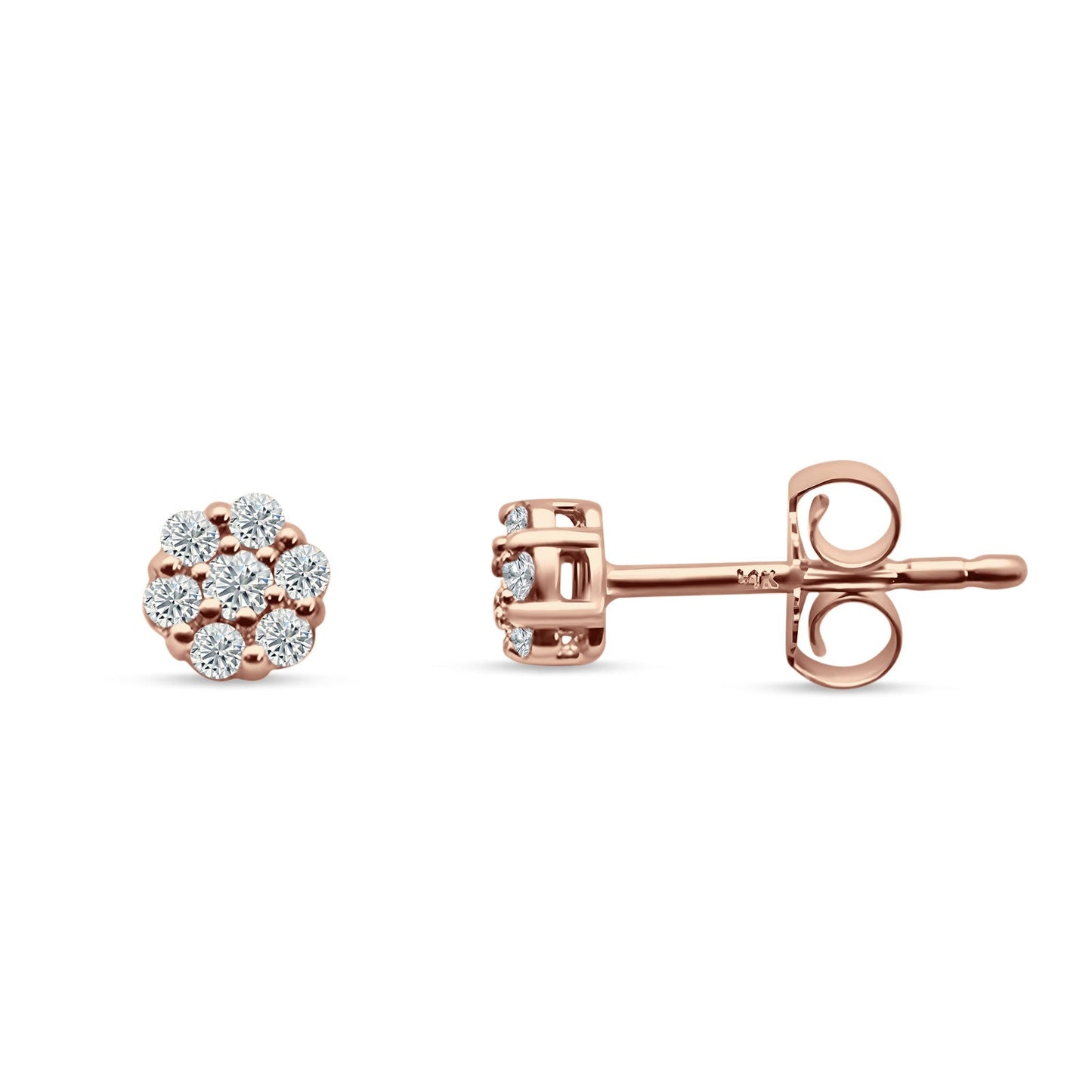 Cluster Flower Diamond Stud Earring 14K Rose Gold 0.15ct Wholesale