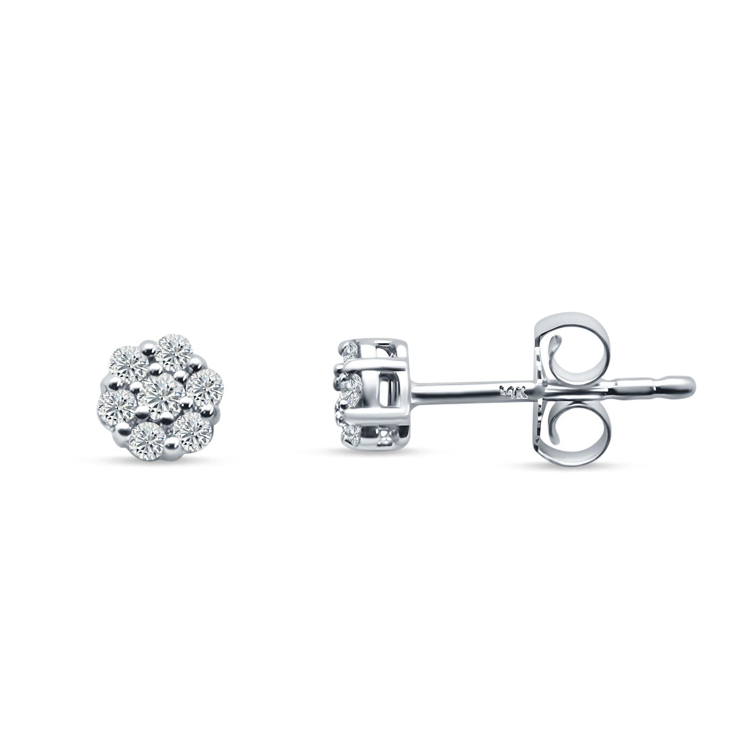 Cluster Flower Diamond Stud Earring 14K White Gold 0.15ct Wholesale