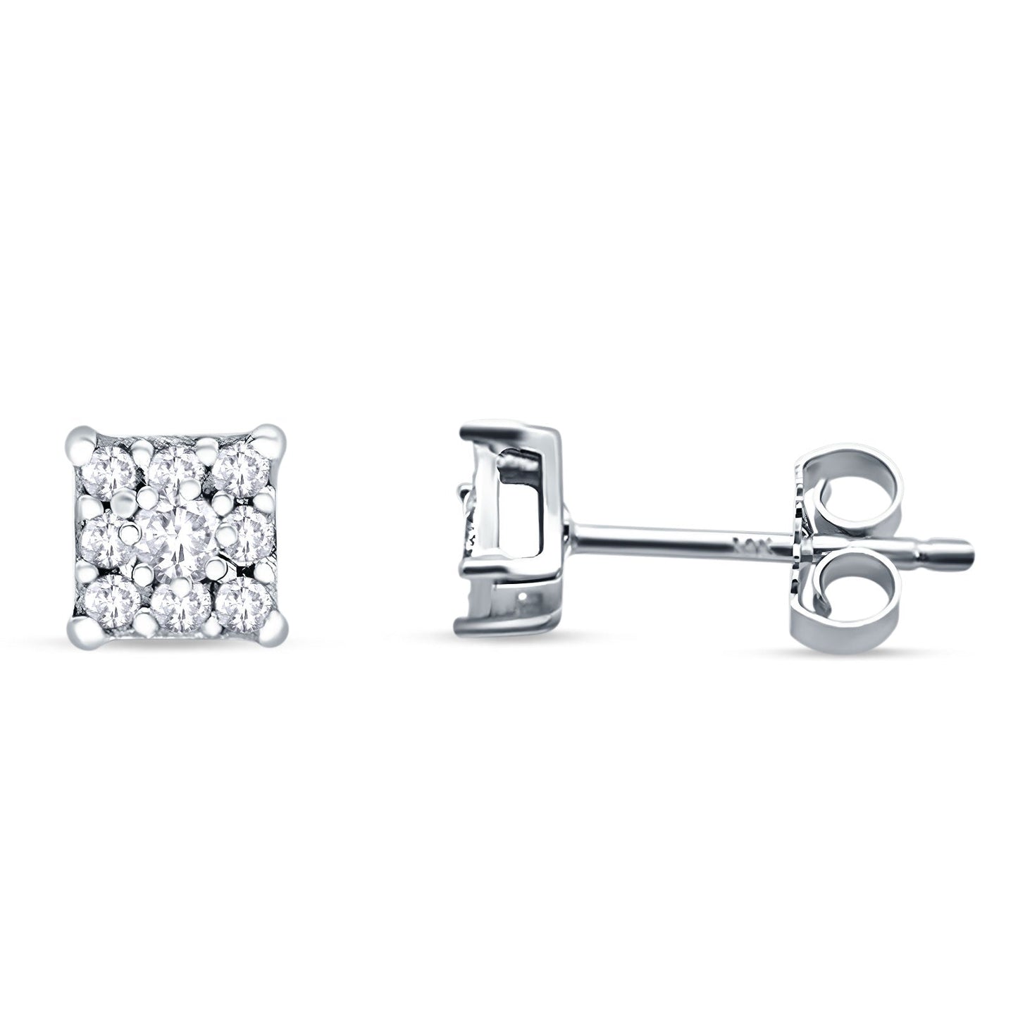 Square Shaped Diamond Stud Earring 14K White Gold 0.21ct Wholesale