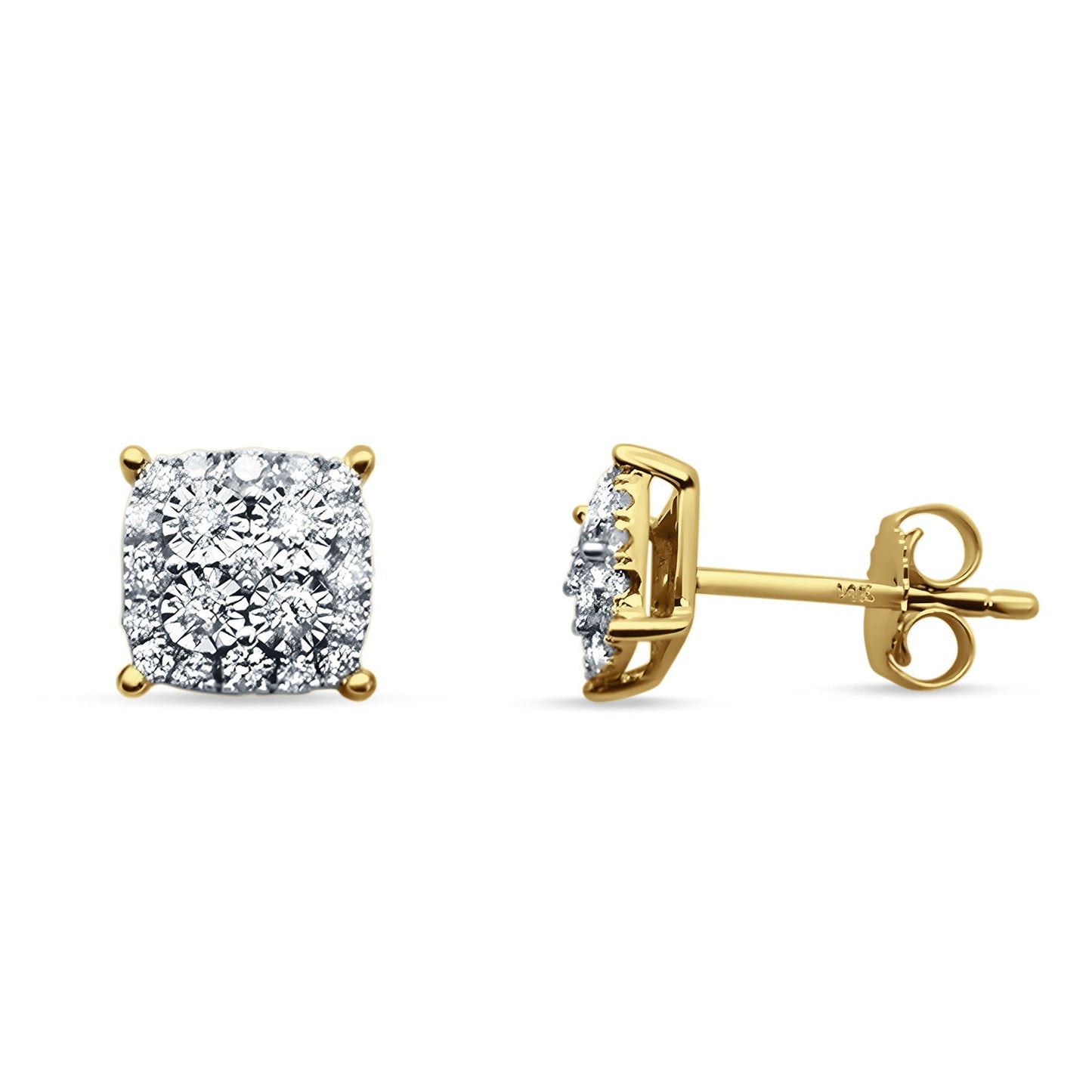 Diamond Cushion Cut Stud Earring 14K Yellow Gold 0.25ct Wholesale