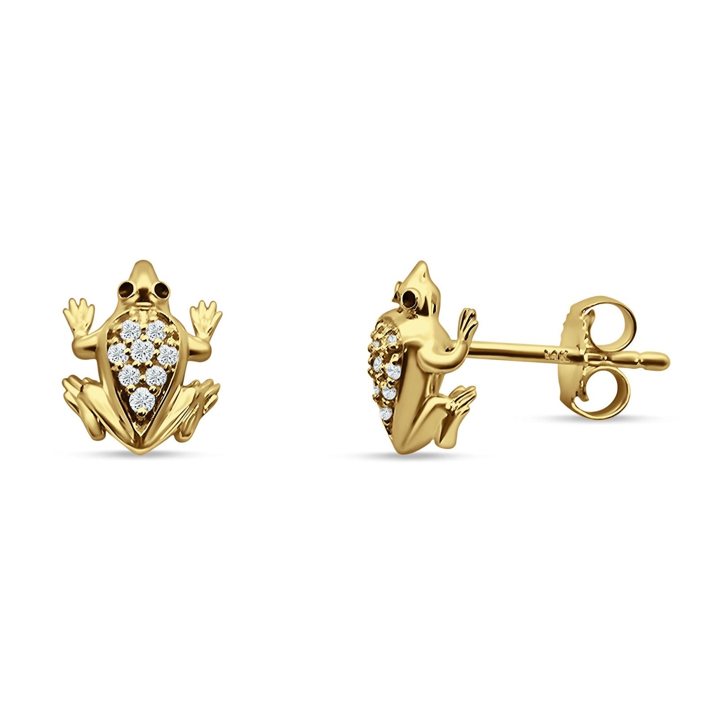 Diamond Frog Stud Earrings 14K Yellow Gold 0.08ct Wholesale