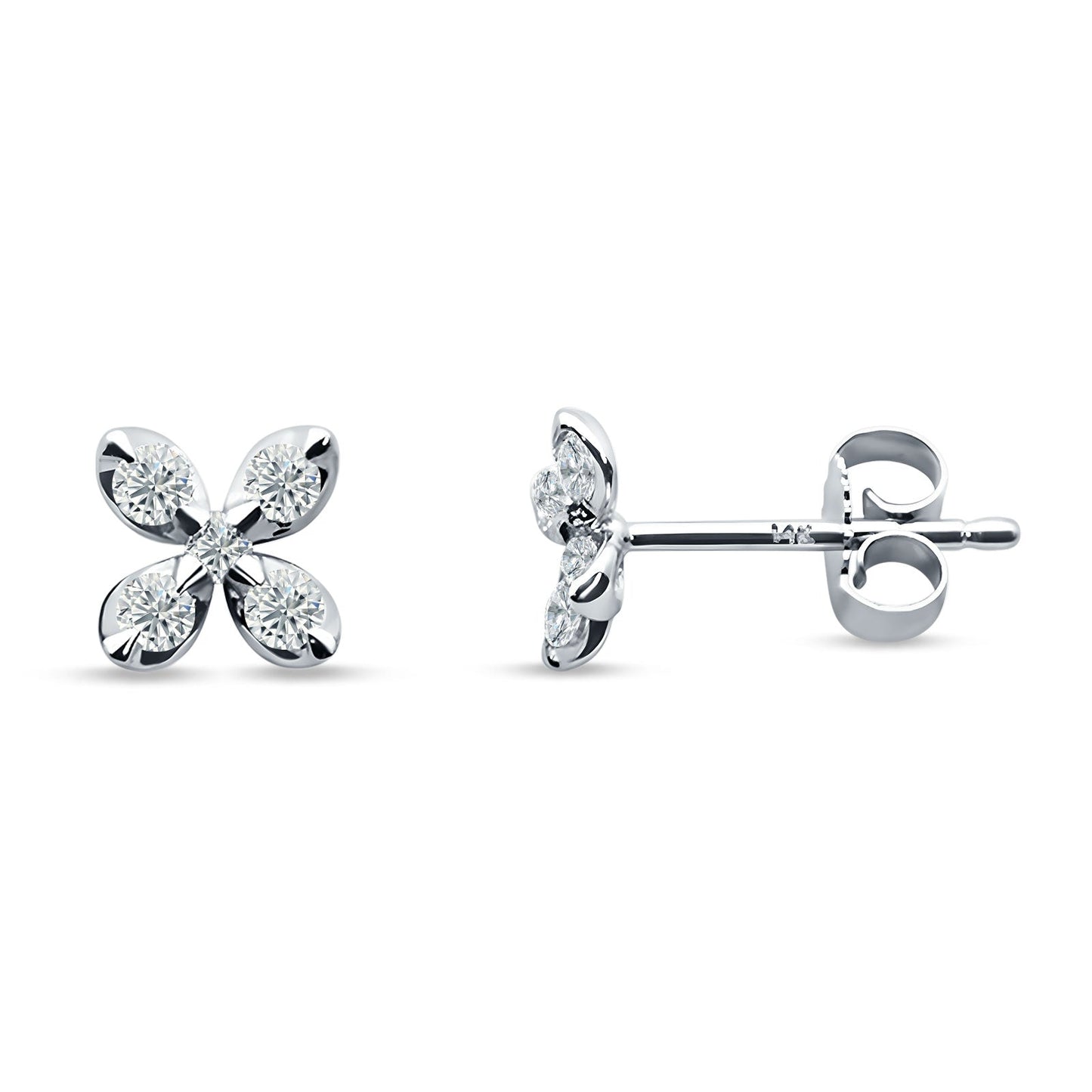 Minimalist Flower Diamond Stud Earrings 14K White Gold 0.25ct Wholesale