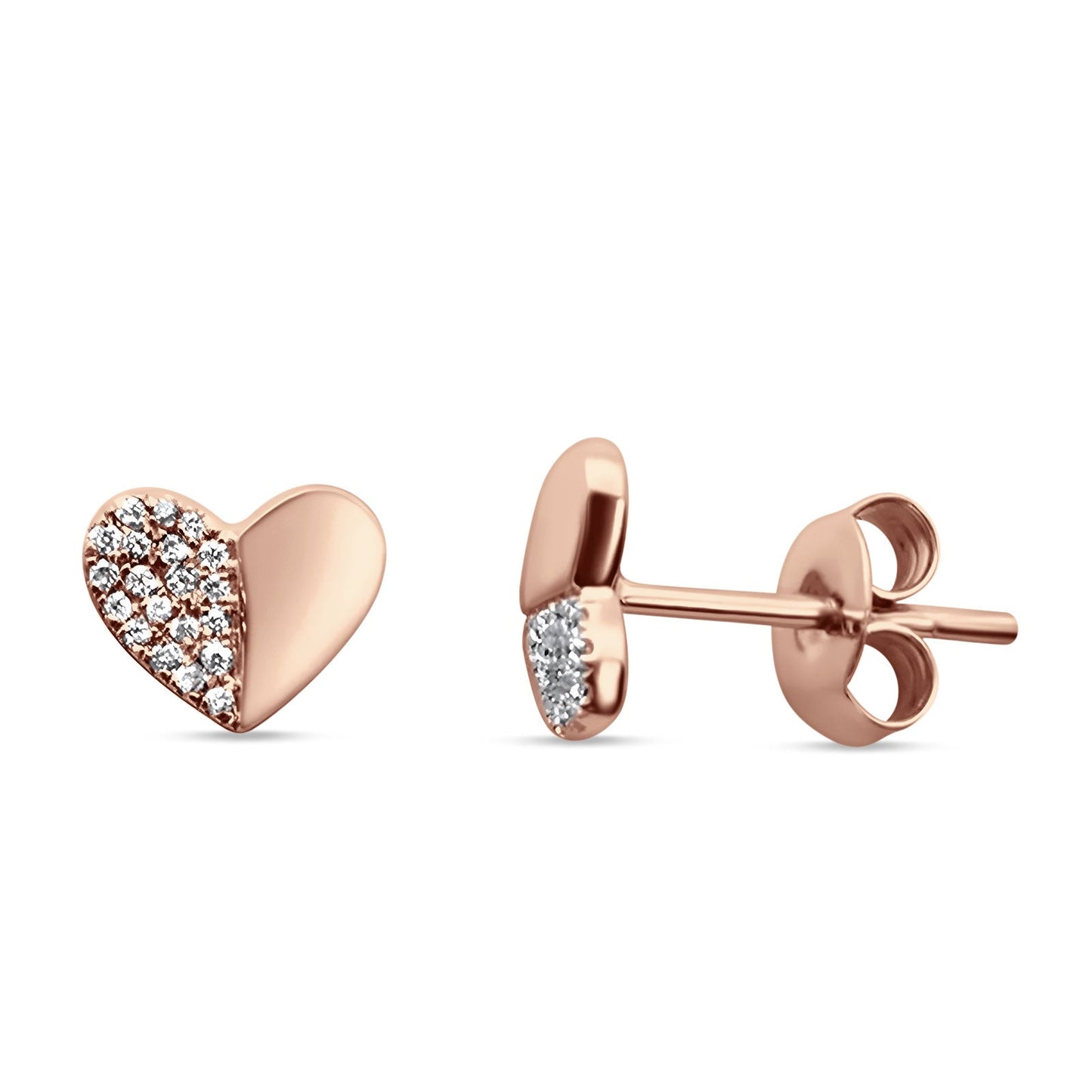 Diamond Heart Stud Earrings Half Filled 14K Rose Gold 0.07ct Wholesale