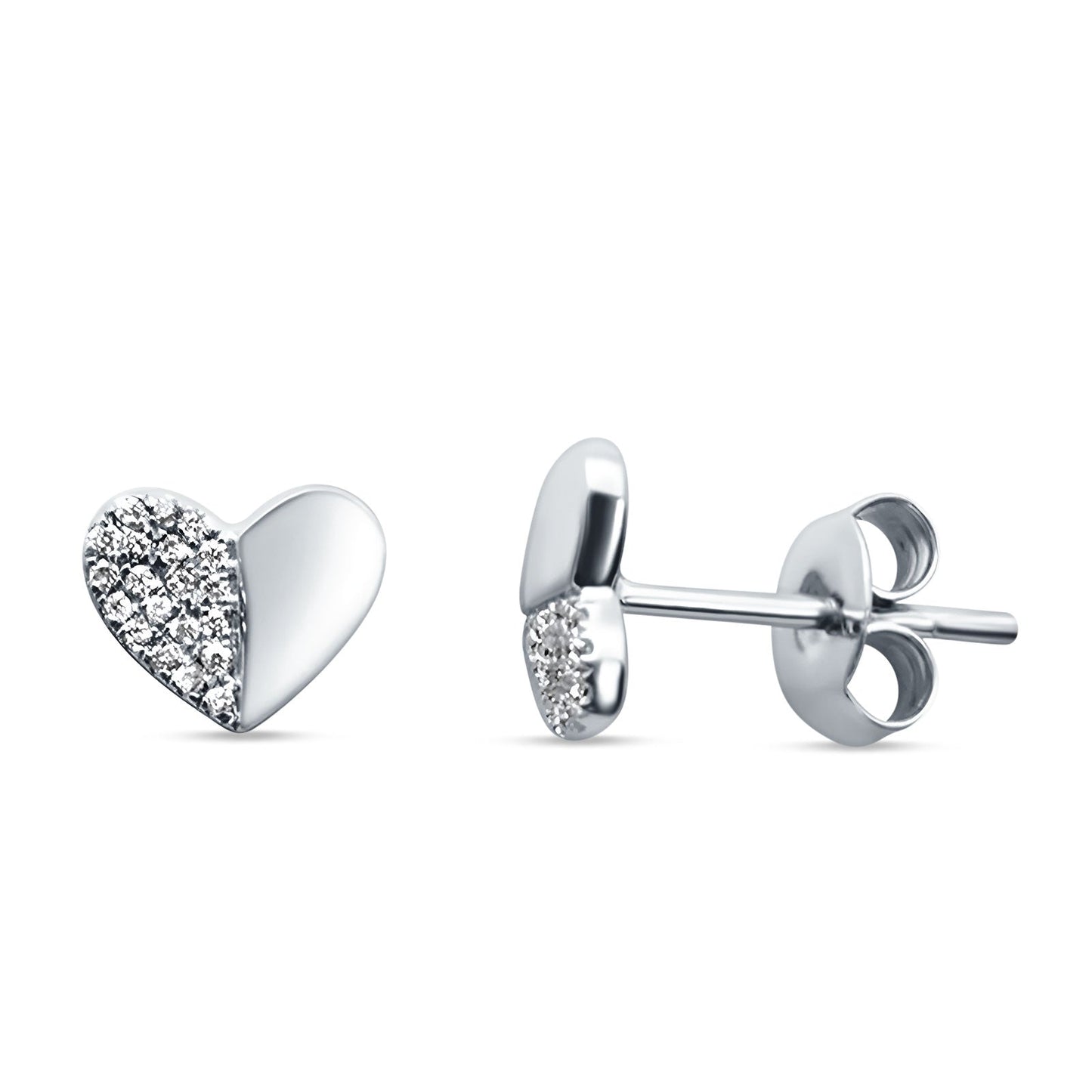 Diamond Heart Stud Earrings Half Filled 14K White Gold 0.07ct Wholesale