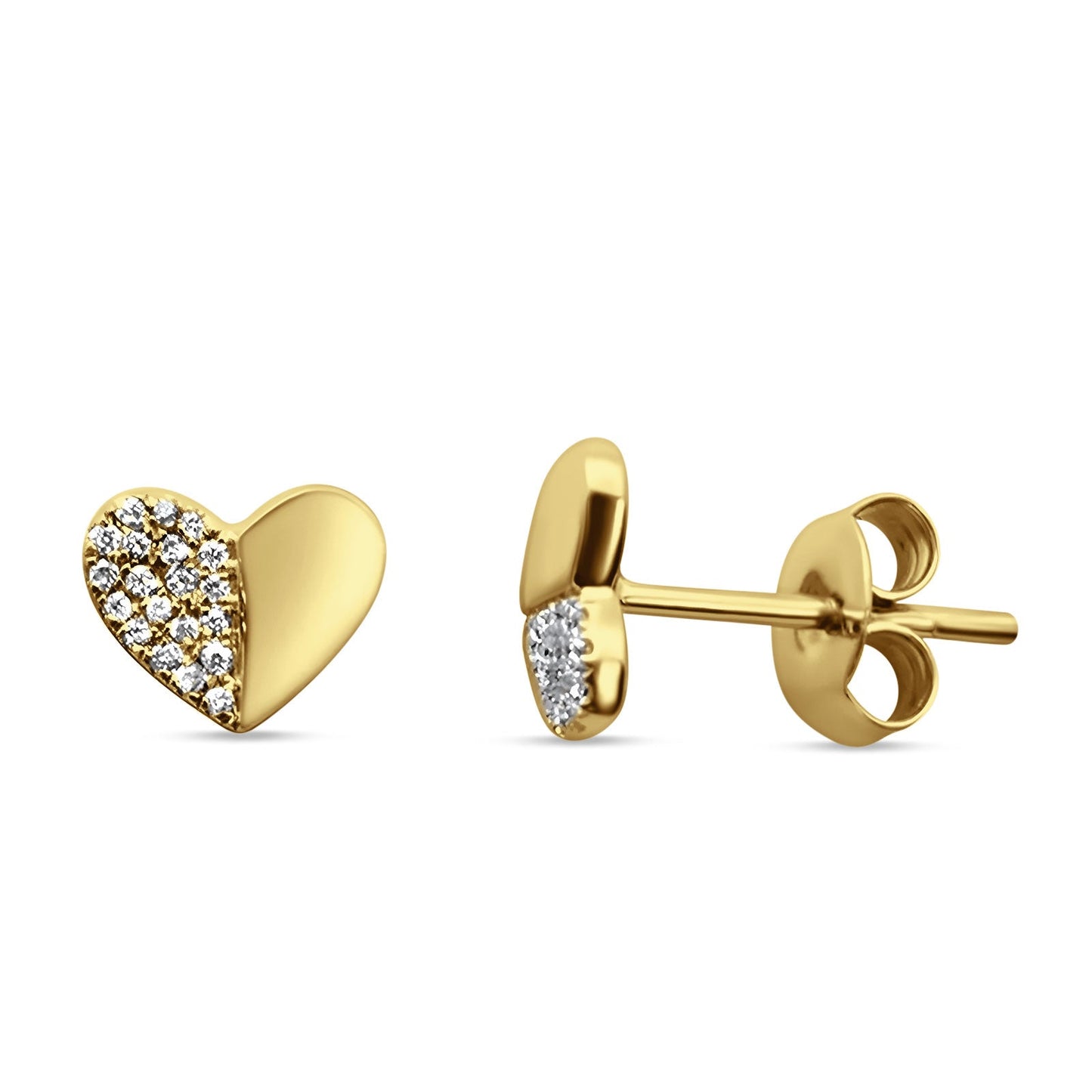 Diamond Heart Stud Earrings Half Filled 14K Yellow Gold 0.07ct Wholesale