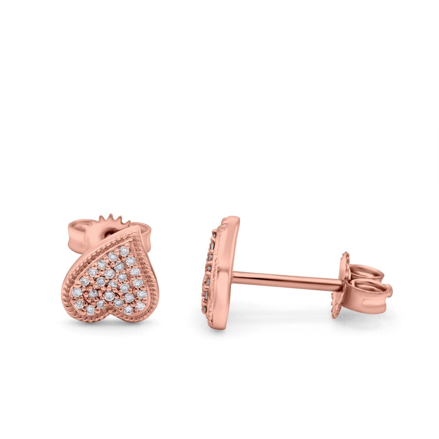 14K Rose Gold .09ct Pave Heart Modern Diamond Earrings