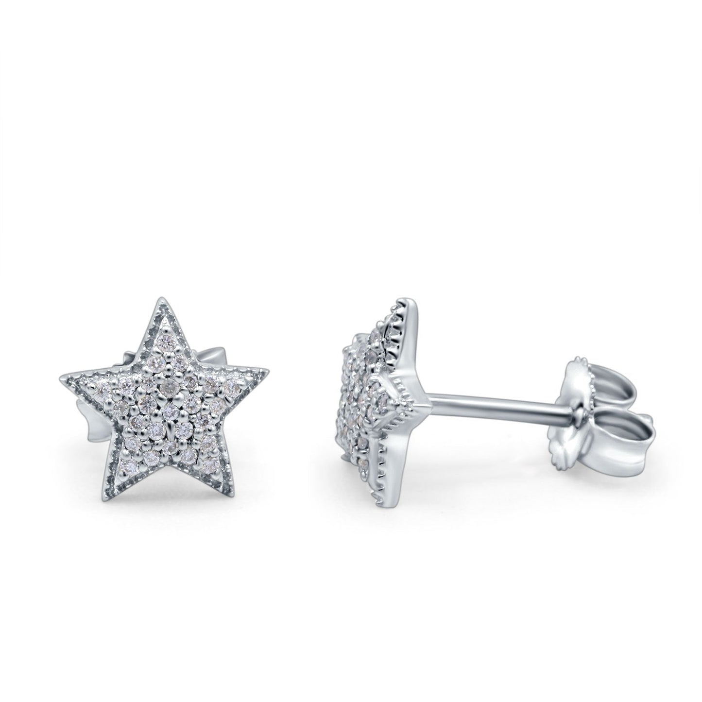 14K White Gold .09ct Trendy Micro Pave Star Diamond Stud Earrings