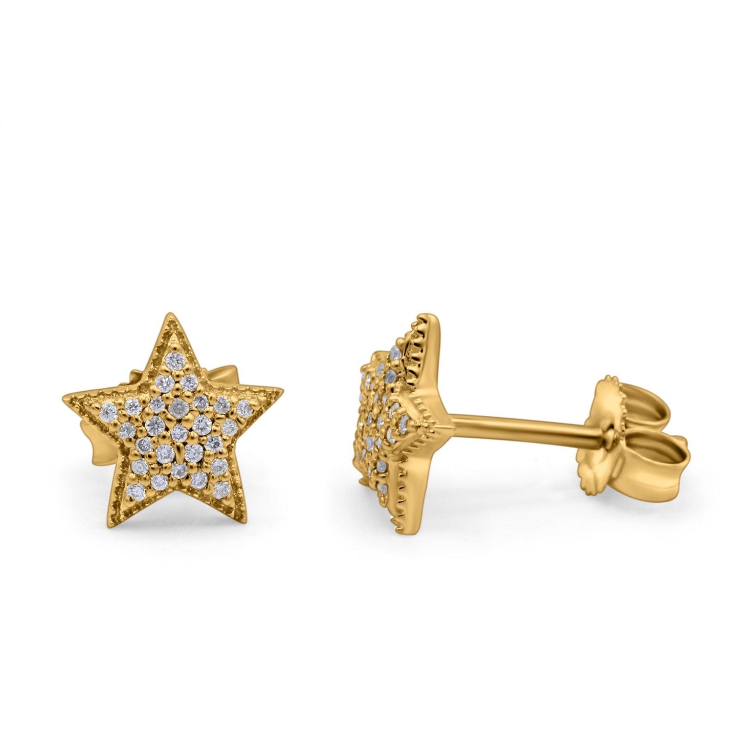 14K Yellow Gold .09ct Trendy Micro Pave Star Diamond Stud Earrings