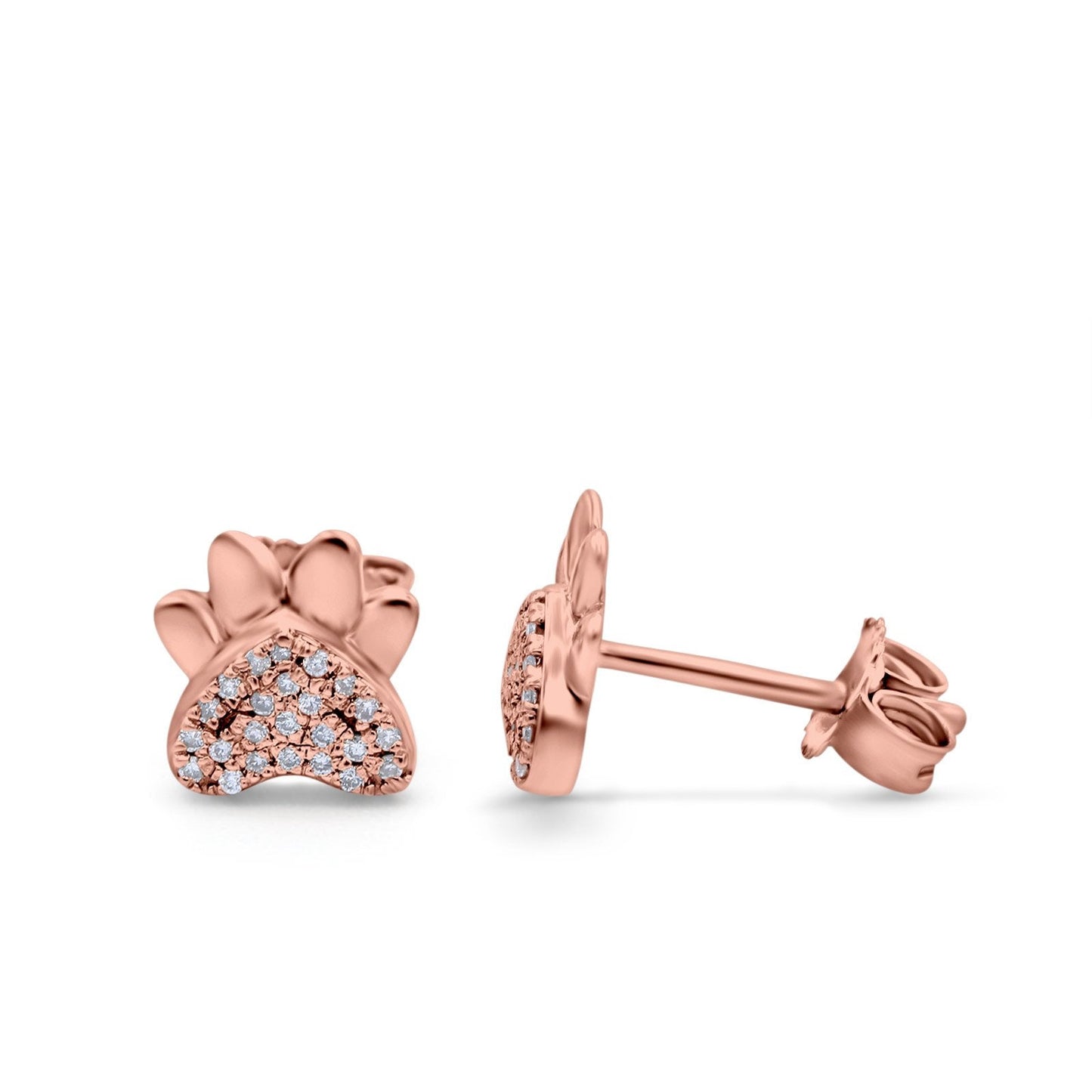 14K Rose Gold .08ct Cute Paw Print Diamond Stud Earring