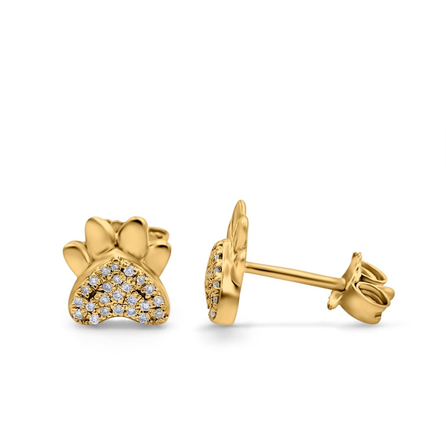 14K Yellow Gold .08ct Cute Paw Print Diamond Stud Earring