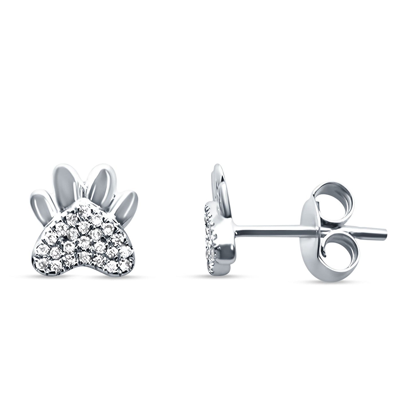 Diamond Paw Print Stud Earrings 14K White Gold 0.08ct Wholesale