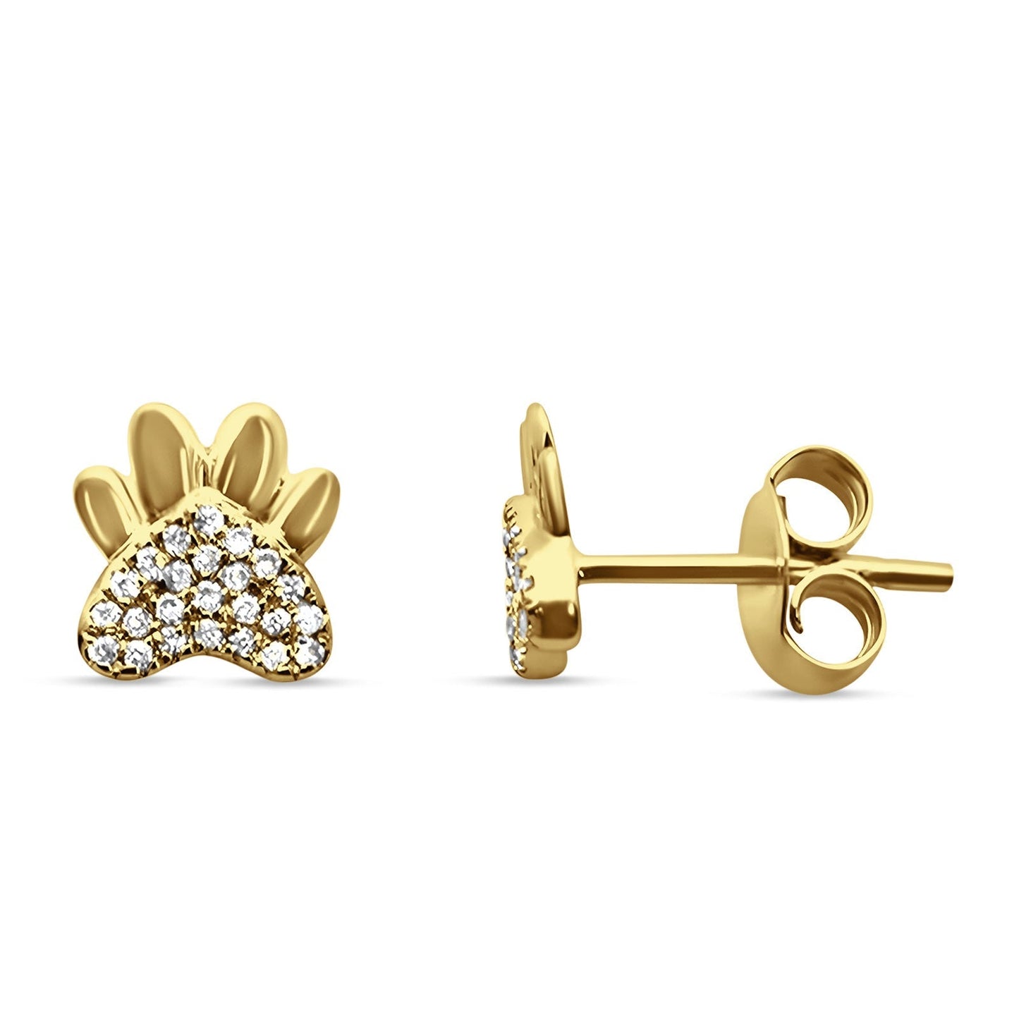 Diamond Paw Print Stud Earrings 14K Yellow Gold 0.08ct Wholesale