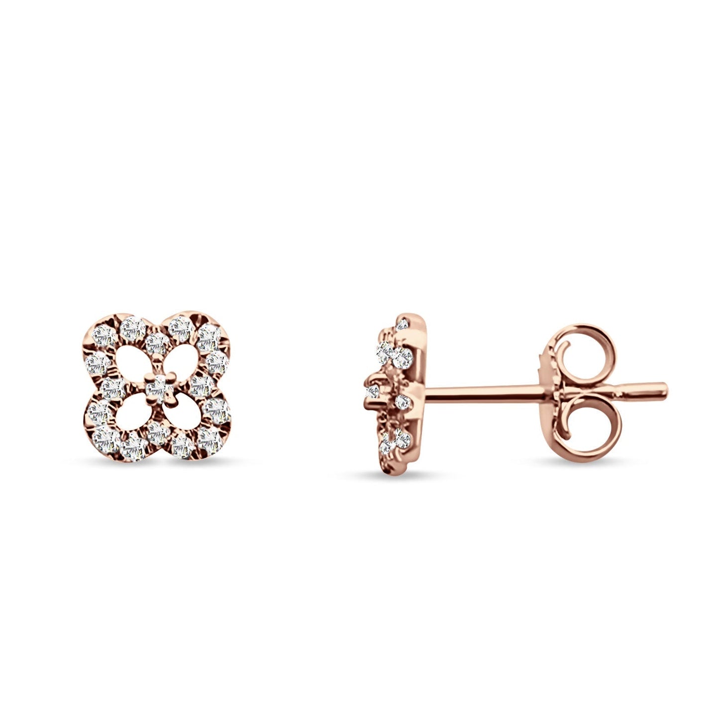 Diamond Clover Stud Earrings 14K Rose Gold 0.17ct Wholesale