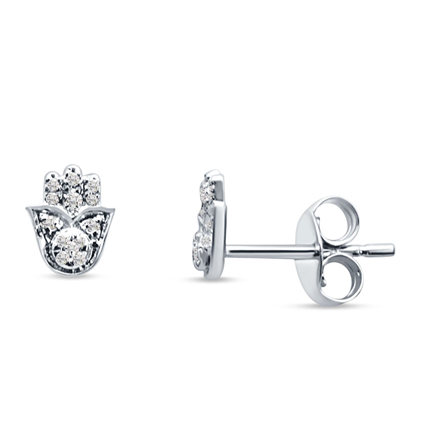 Hamsa Hand Diamond Stud Earrings 14K White Gold 0.04ct Wholesale