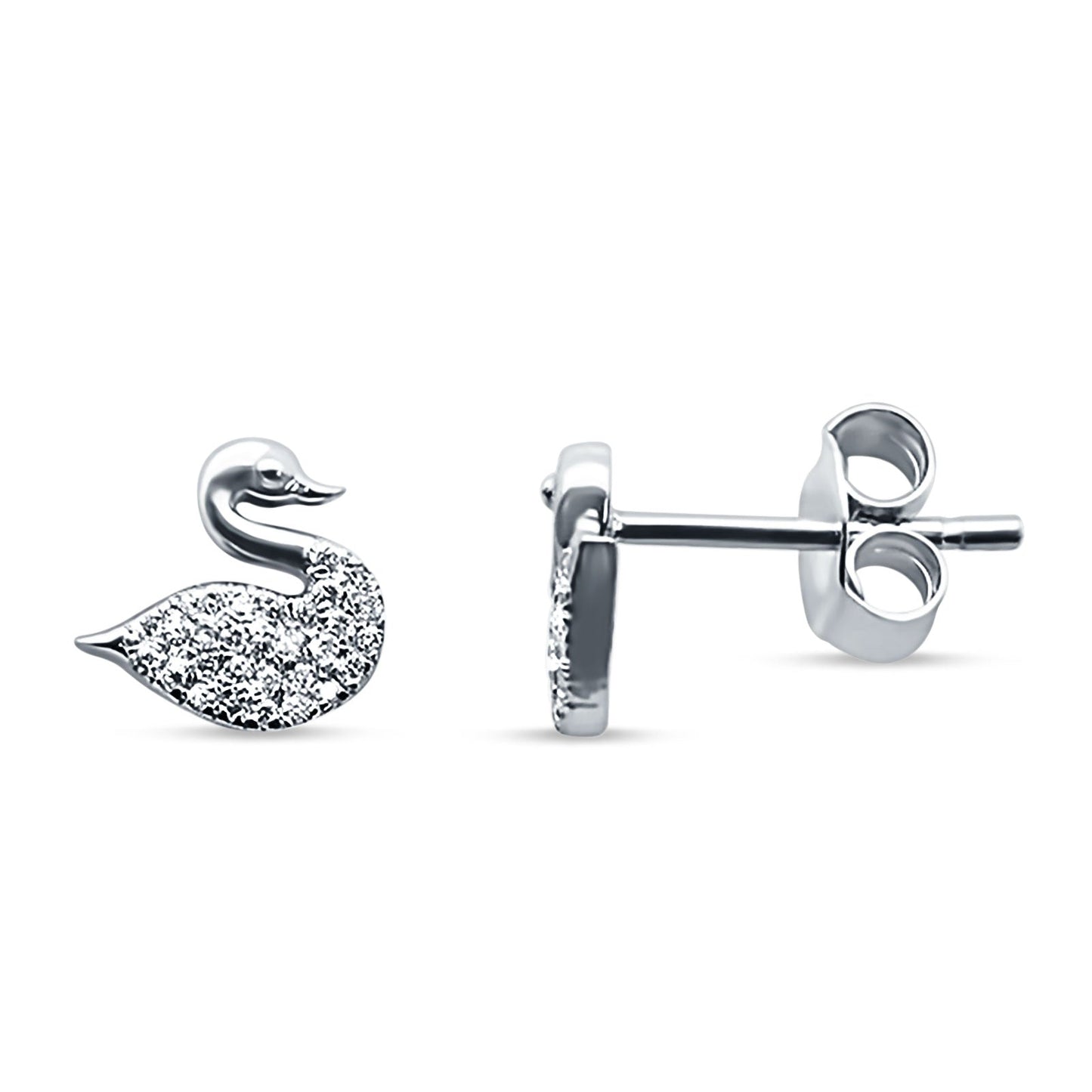 Swan Diamond Stud Earrings 14K White Gold 0.11ct Wholesale