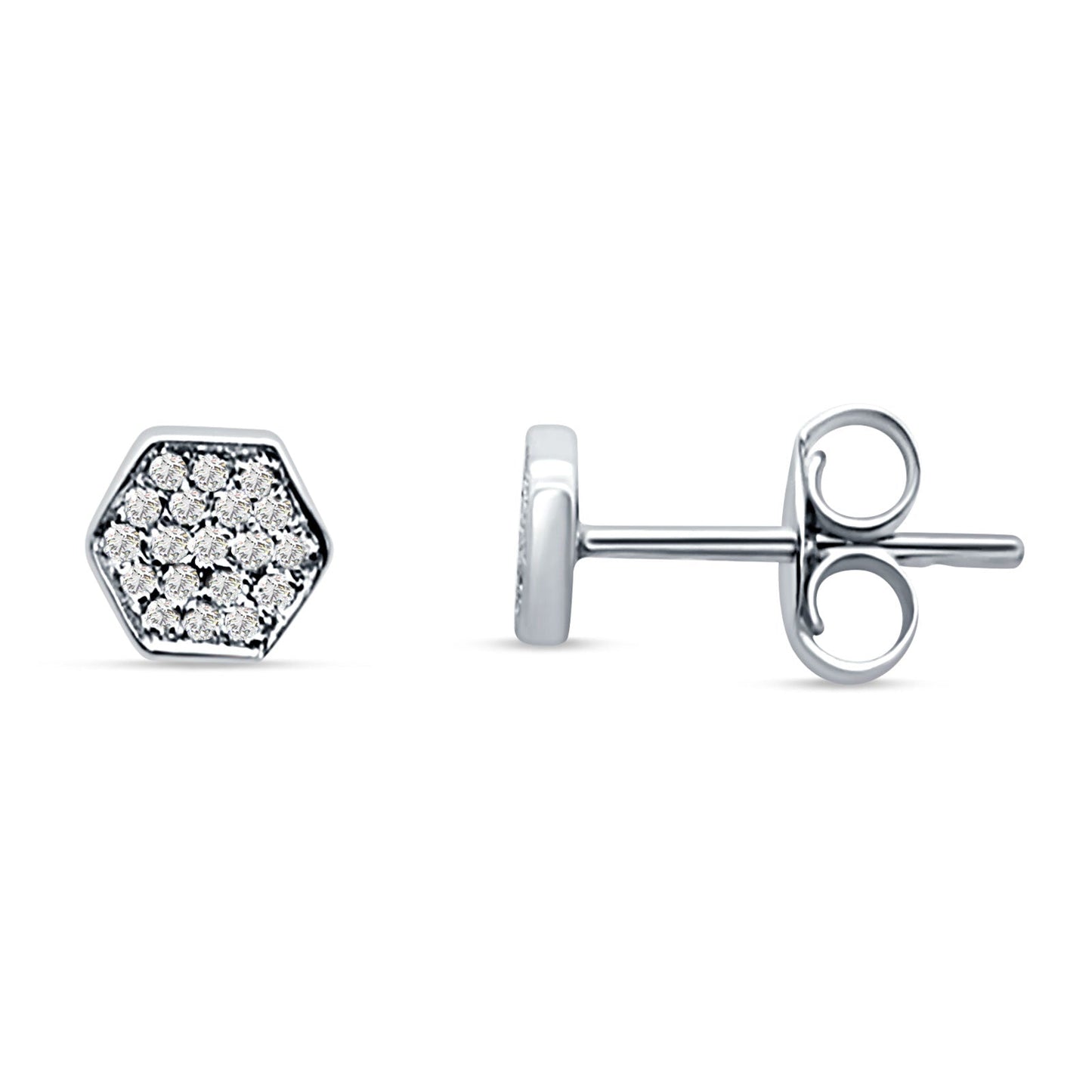 Diamond Stud Earrings Minimalist Hexagon Cluster 14K White Gold 0.06ct Wholesale