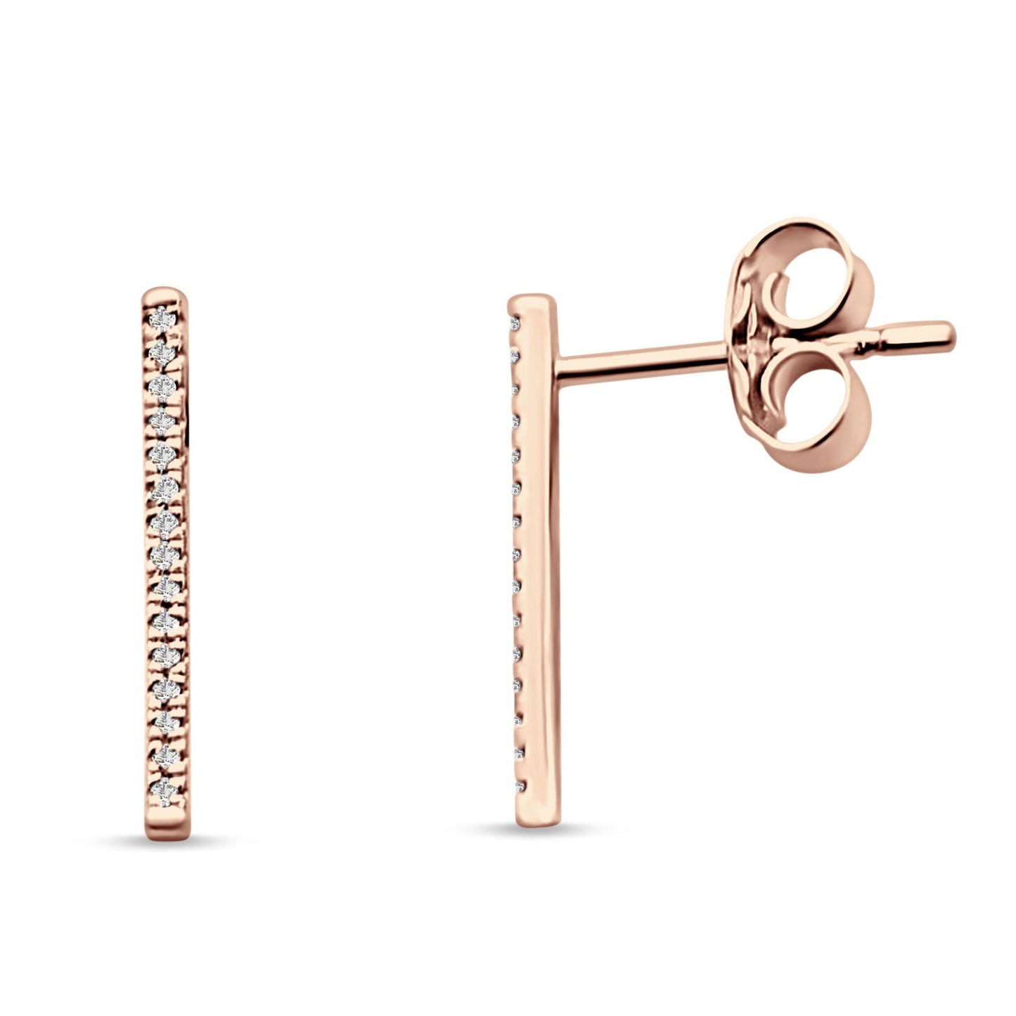 Diamond Stud Earrings Line Modern Bar 14K Rose Gold 0.06ct Wholesale