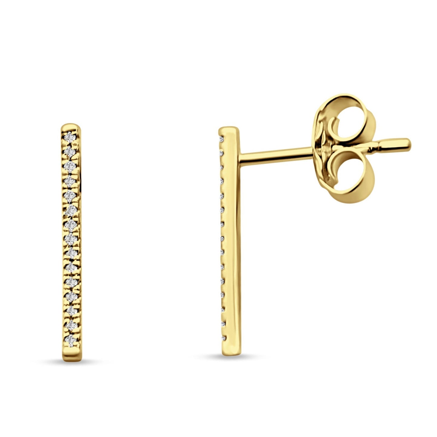 Diamond Stud Earrings Line Modern Bar 14K Yellow Gold 0.06ct Wholesale