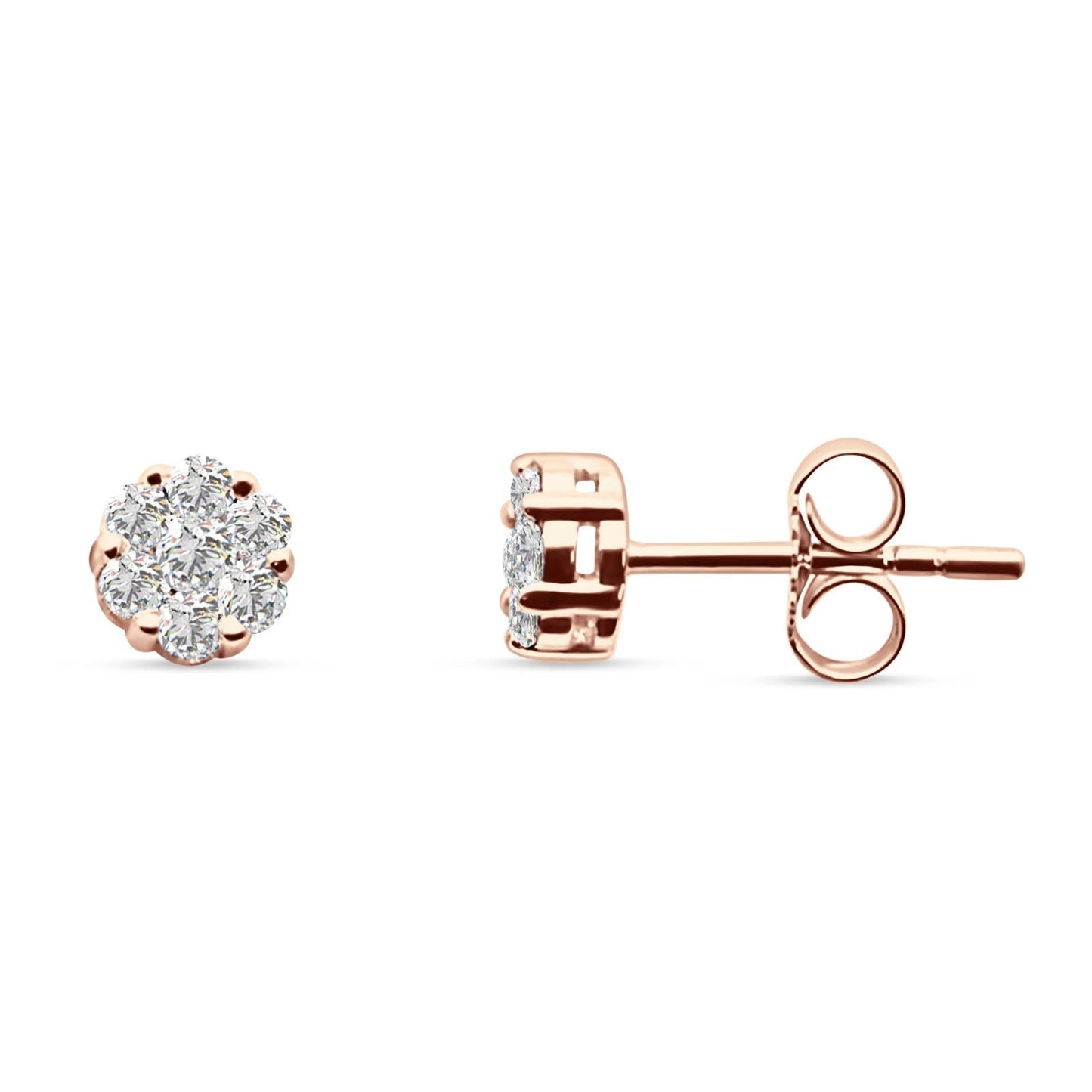 Diamond Flower Stud Earrings Round 14K Rose Gold 0.25ct Wholesale