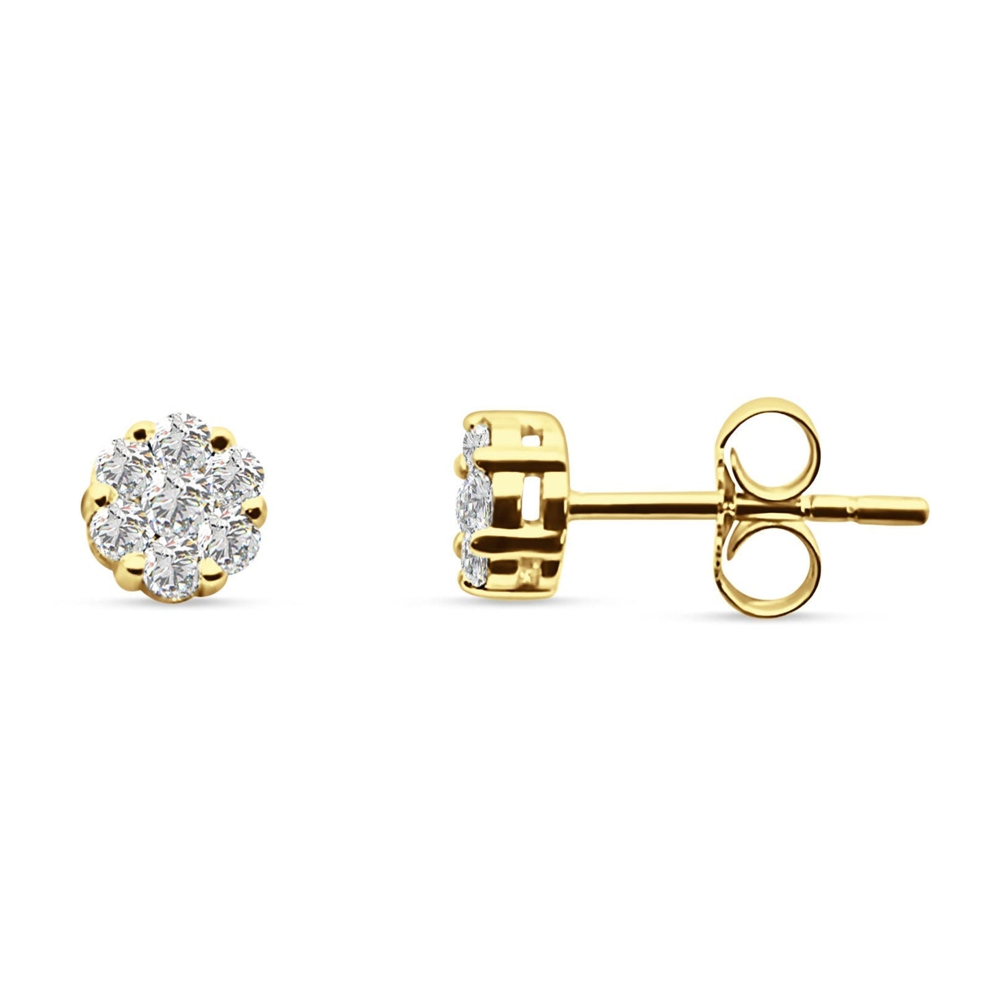 Diamond Flower Stud Earrings Round 14K Yellow Gold 0.25ct Wholesale