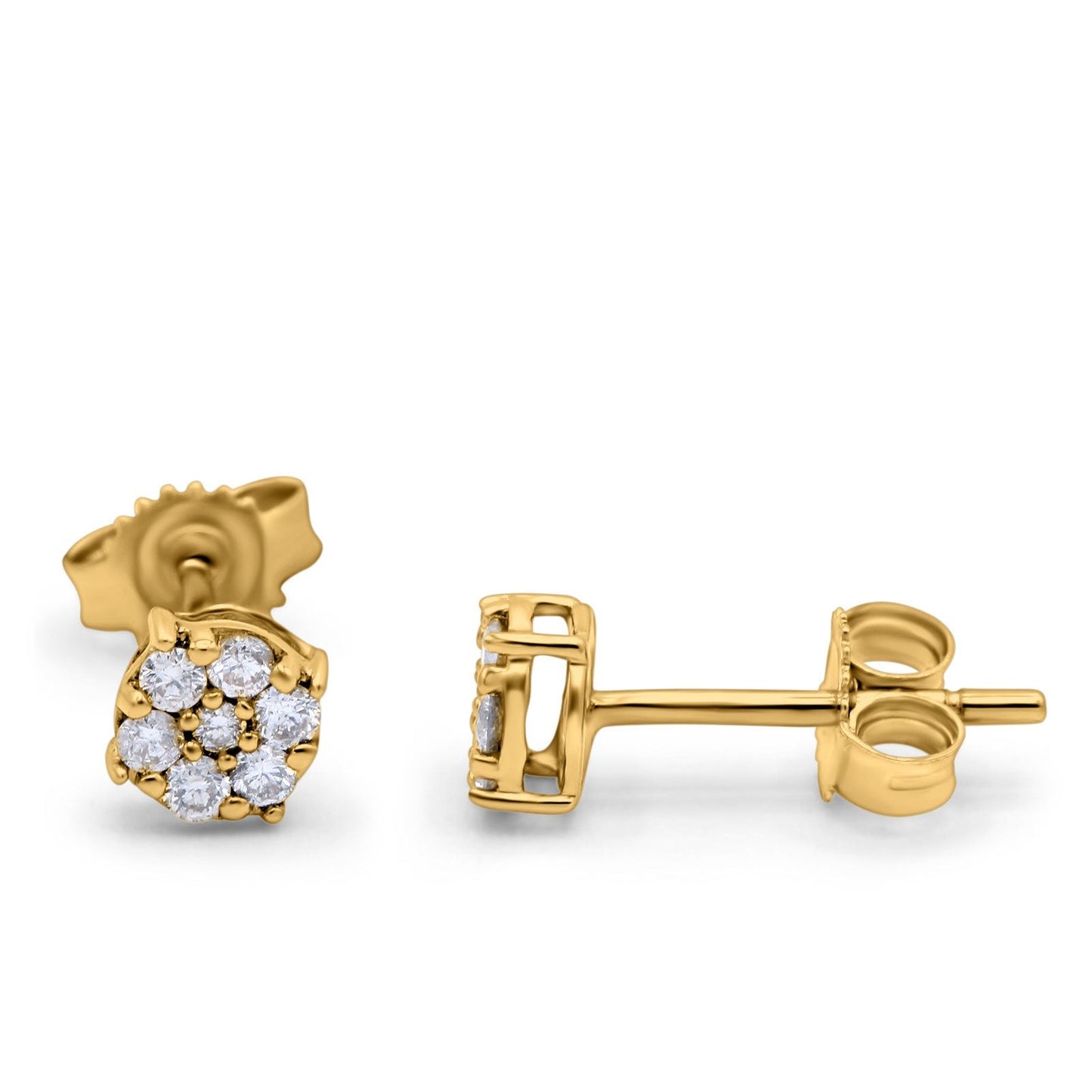 14K Yellow Gold .21ct G SI Diamond Flower Stud Earrings