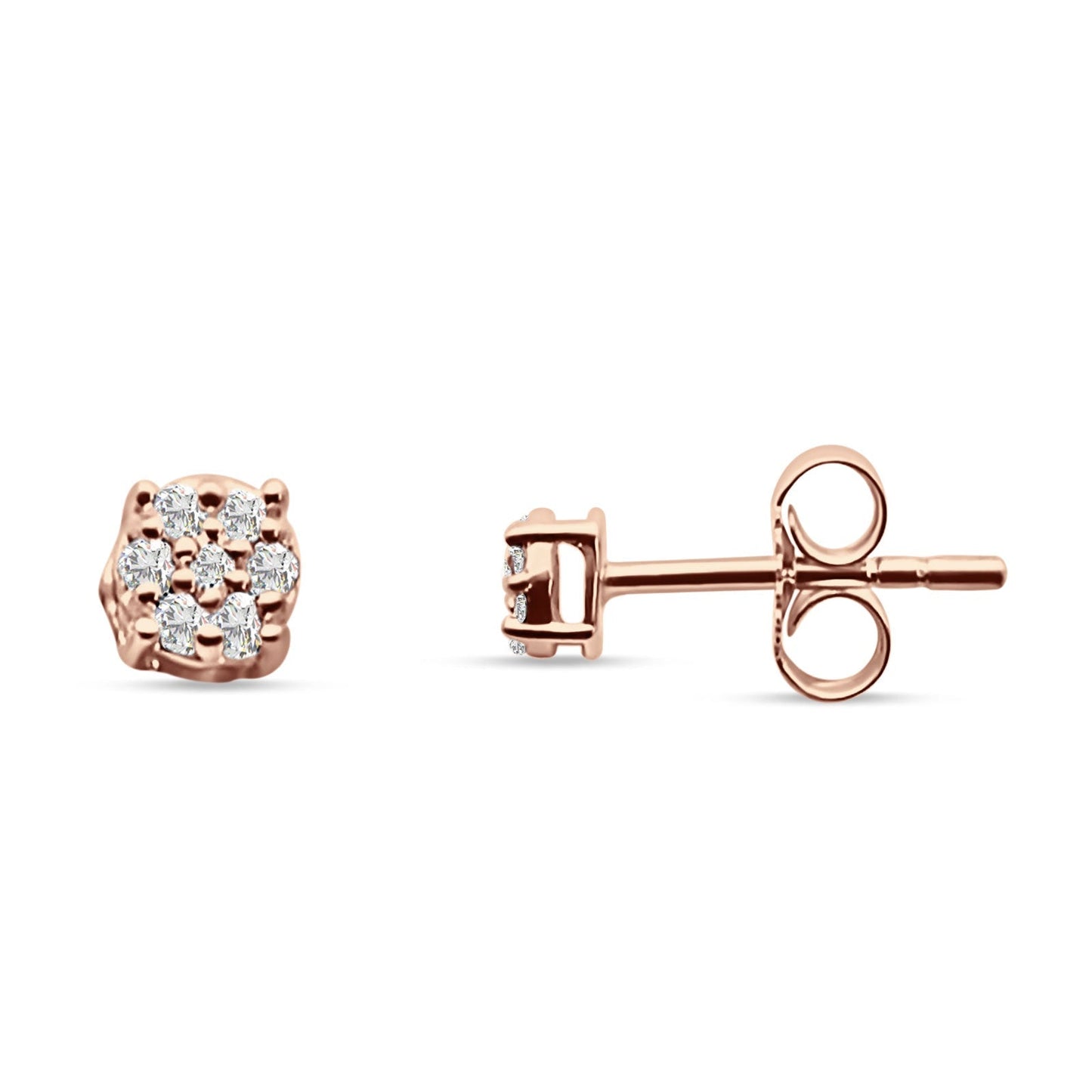 Diamond Flower Stud Earrings Minimalist 14K Rose Gold 0.11ct Wholesale